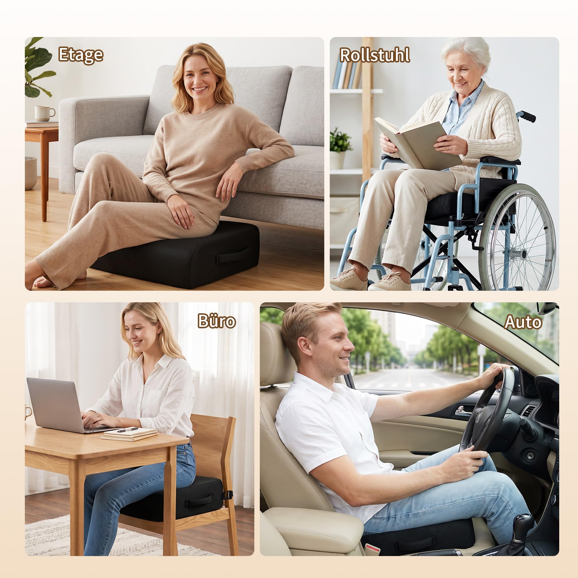 Coussin d'assise extra épais pour chaise de bureau, coussin en mousse à mémoire de forme, coussin de siège de voiture, coussin de siège ergonomique pour soulager le dos, les hanches et le