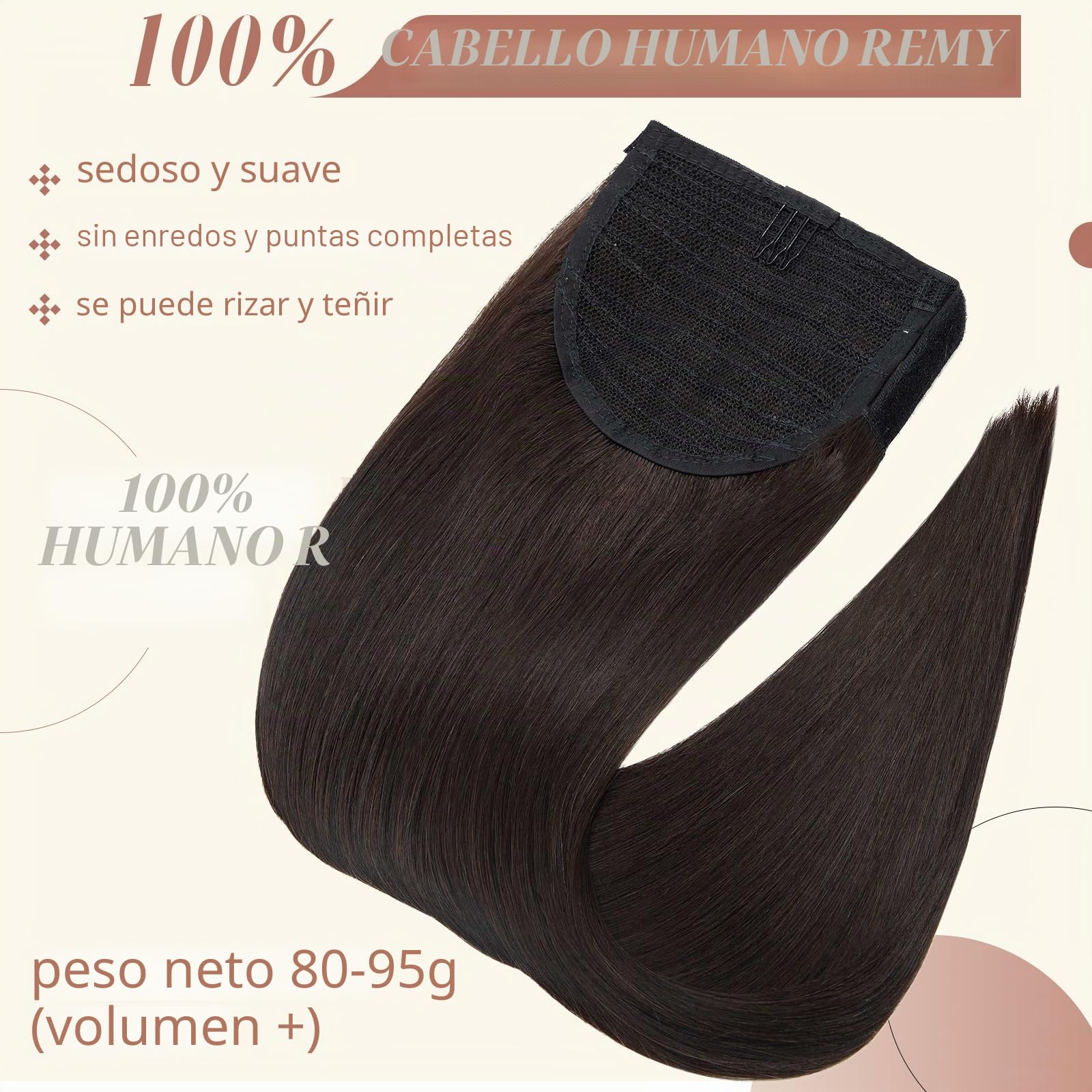 Elailite Coletas Postizas Pelo Natural Clip Extensiones #02 Castaño Oscuro - 55cm Cabello Humano Coleta Postiza Cola de Caballo 95g