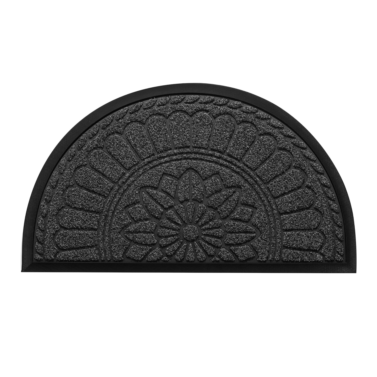 Half Moon Door Mats Indoor, Non Slip Rubber Door Mats, Dirt Trapper Absorbent Doormat Outdoor, Washable Heavy Duty Floor Mat for Entrance, Front Door, Kitchen, Drainage (Grey, 60 x 90 CM)