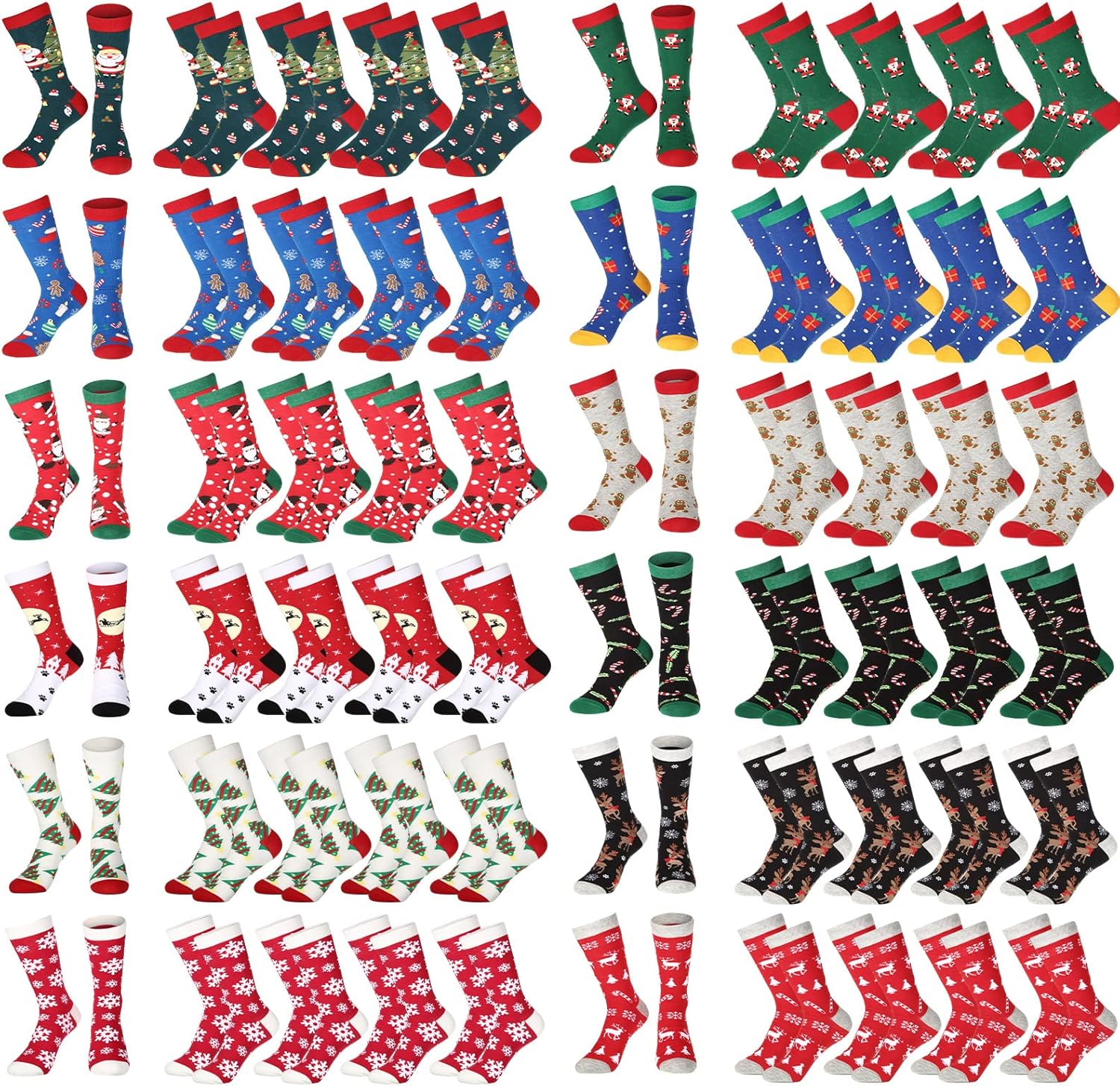 60 Pairs Christmas Socks in Bulk for Women Men, Cotton Colorful Christmas Crew Socks Novelty Funny Fancy Xmas Socks Pack