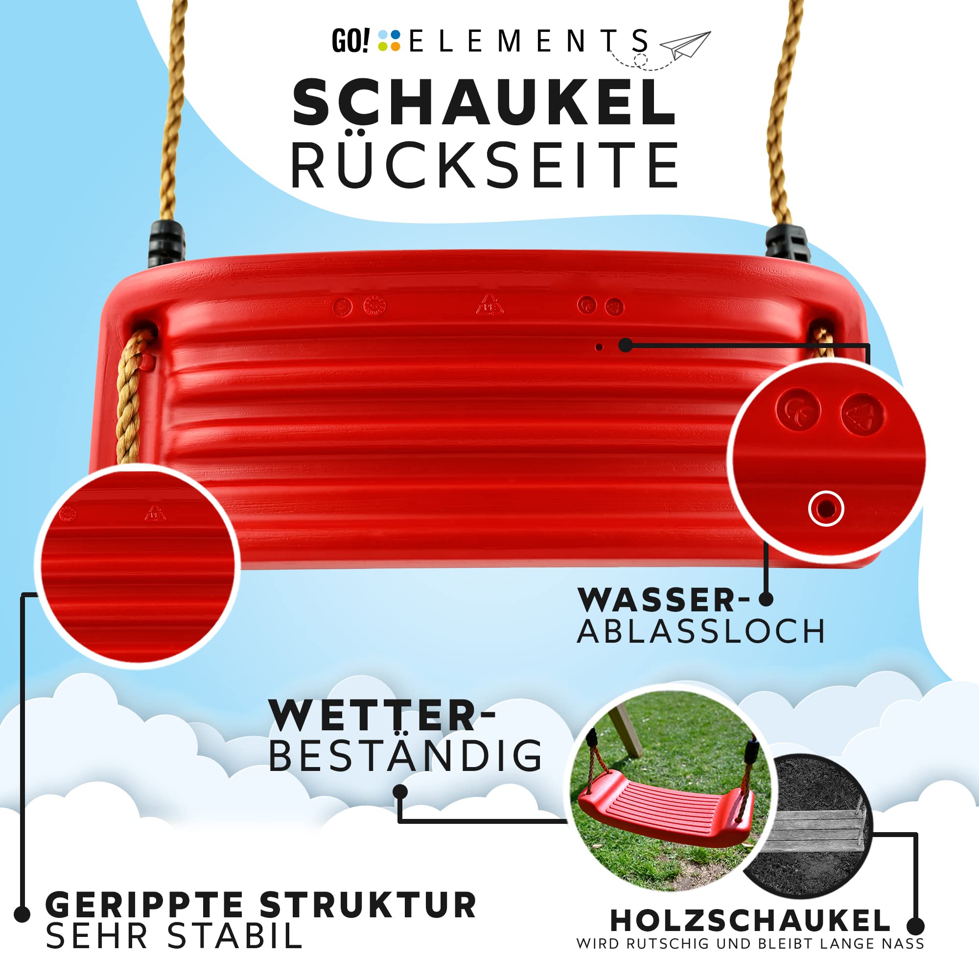 Schaukel Garten | Kinderschaukel Outdoor Indoor | Höhenverstellbar & rutschfest| Schaukelsitz - Schaukelbrett - Brettschaukel für Kinder zum Schaukeln - 5