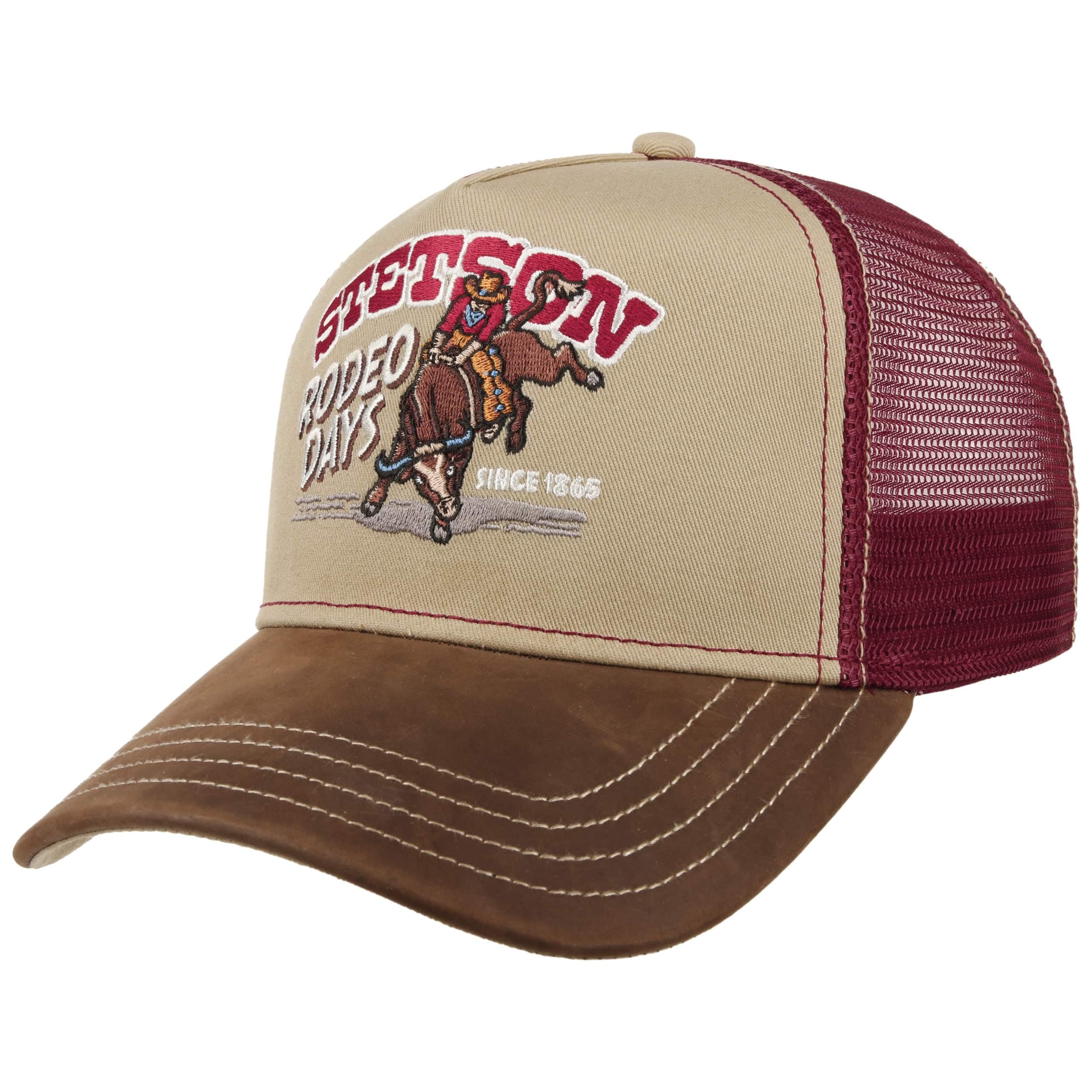 Stetson Rodeo Days Trucker Cap Snapback Mesh Cotton Leather Peak Men Summer Winter Beige-red