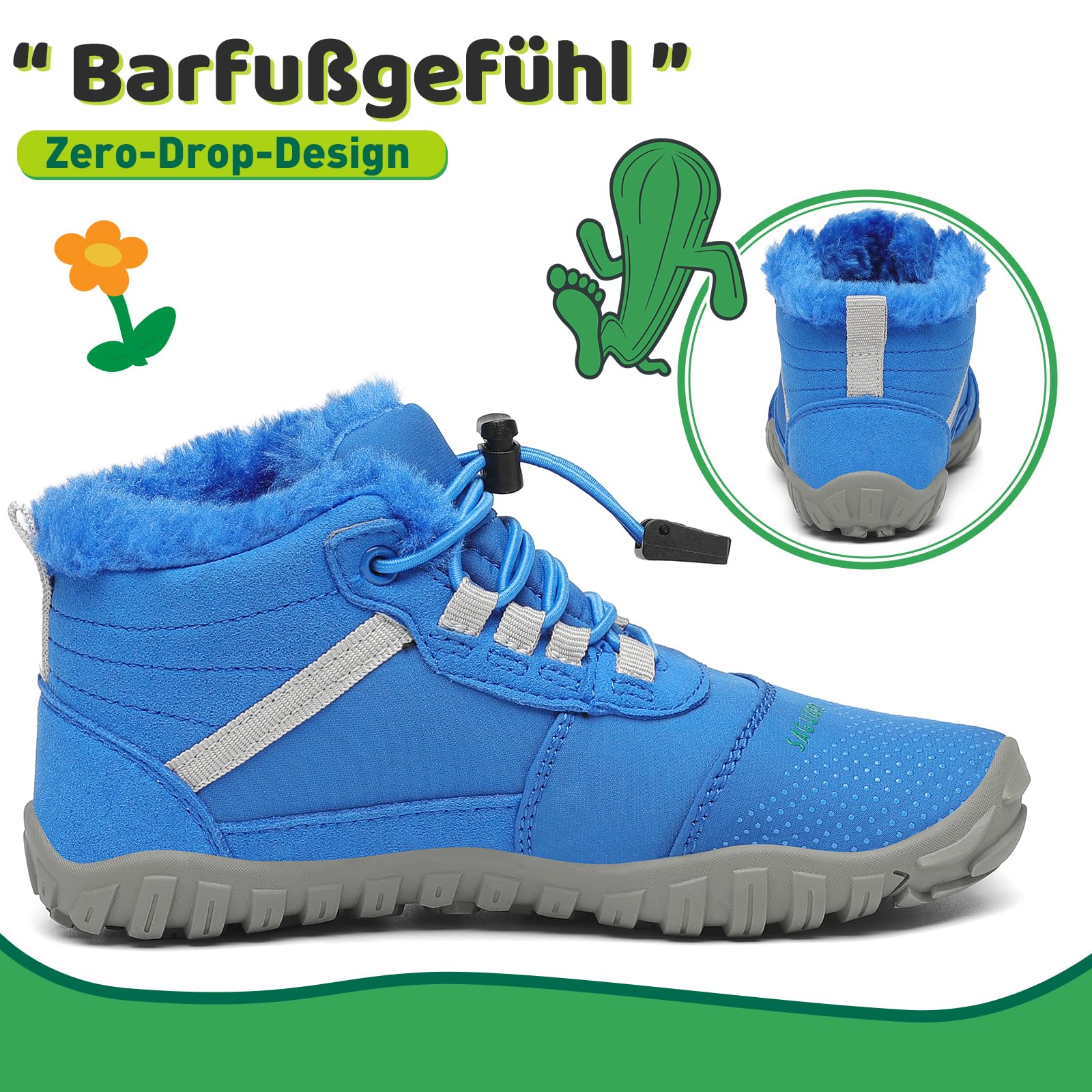 SAGUARO Barfußschuhe Kinder Winter mit Warm Gefüttert - Will Ⅰ, Gr. 25-36