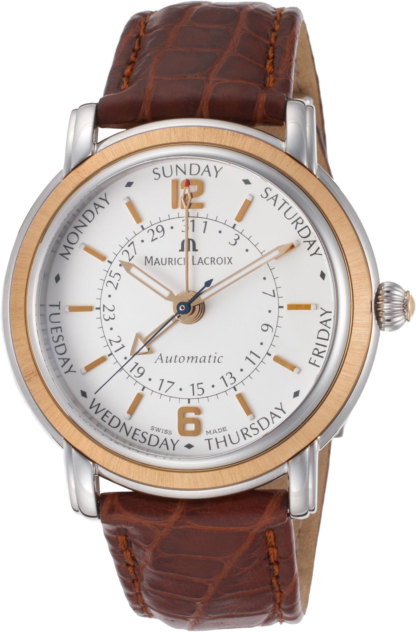 Mp6328-Ps101-19E Men's Masterpiece Automatic Brown Genuine Crocodile White Dial Watch