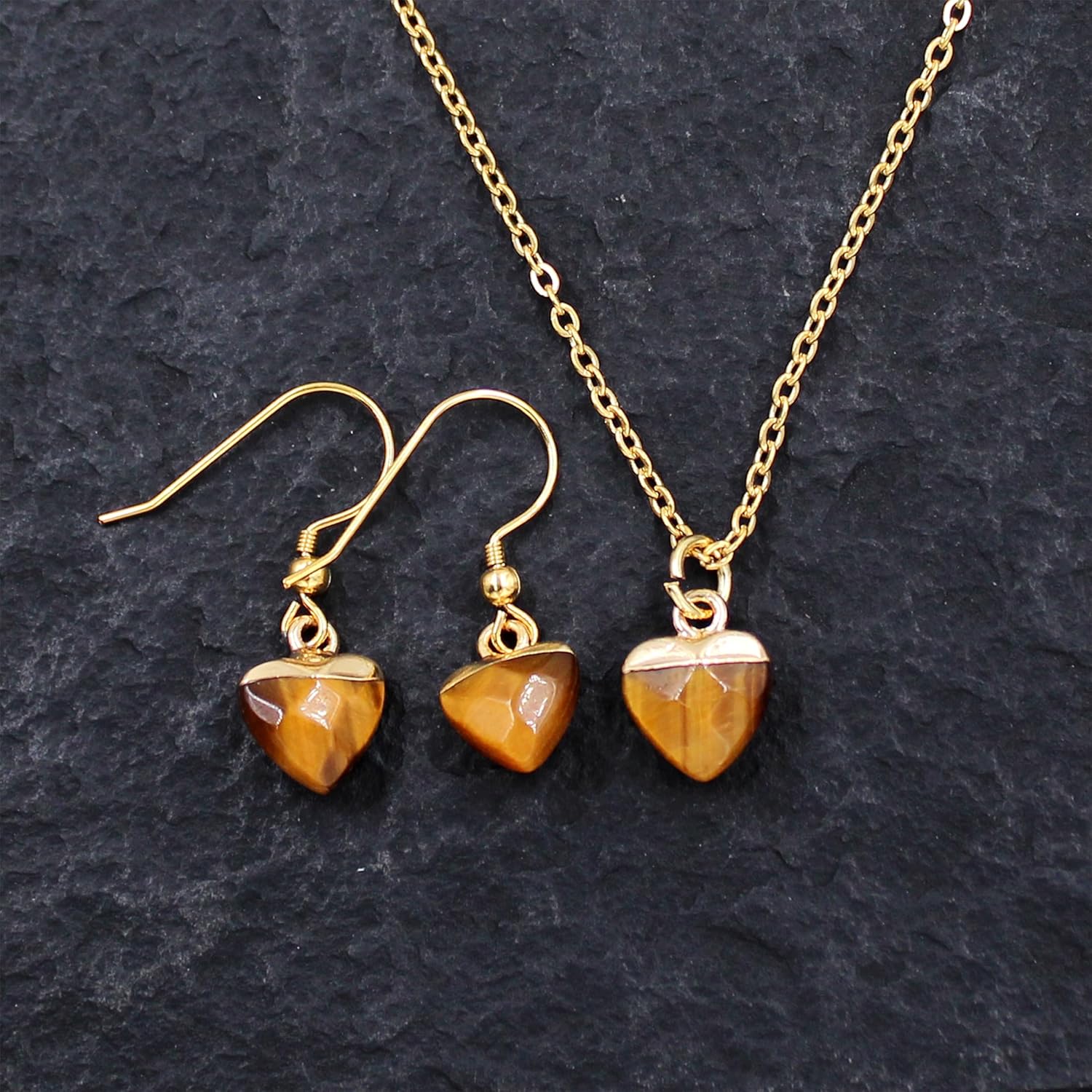 Uloveido Natural Stone Handcarved Heart Shaped Pendant Stainless Steel Necklace Earrings and Mother Jewelry Set, Valentine's and Mother's Day Gift Y4171 - Image 6