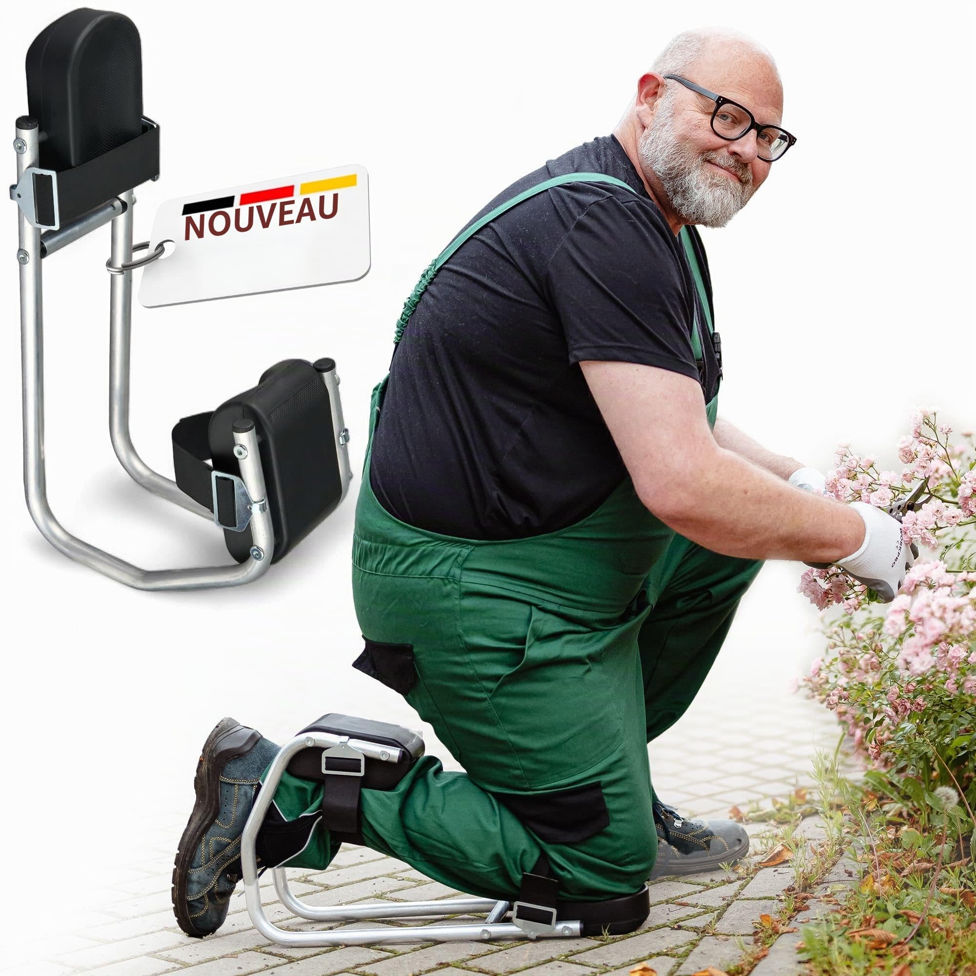 Florade Genouillère avec fonction siège - Taille S (jusqu'à 45 cm du genou) jusqu'à environ 175 cm de hauteur - Genoux sans douleur et assise confortable - Protection des genoux pour le jardin, la