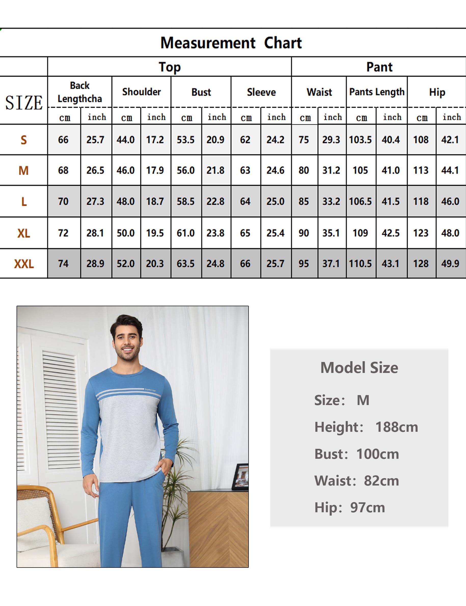 Pijamas Hombre Invierno Conjuntos de Algodón Pijama Cálidos Manga Larga Ropa de Dormir Cuello Redondo Ropa de Salón Dos Piezas
