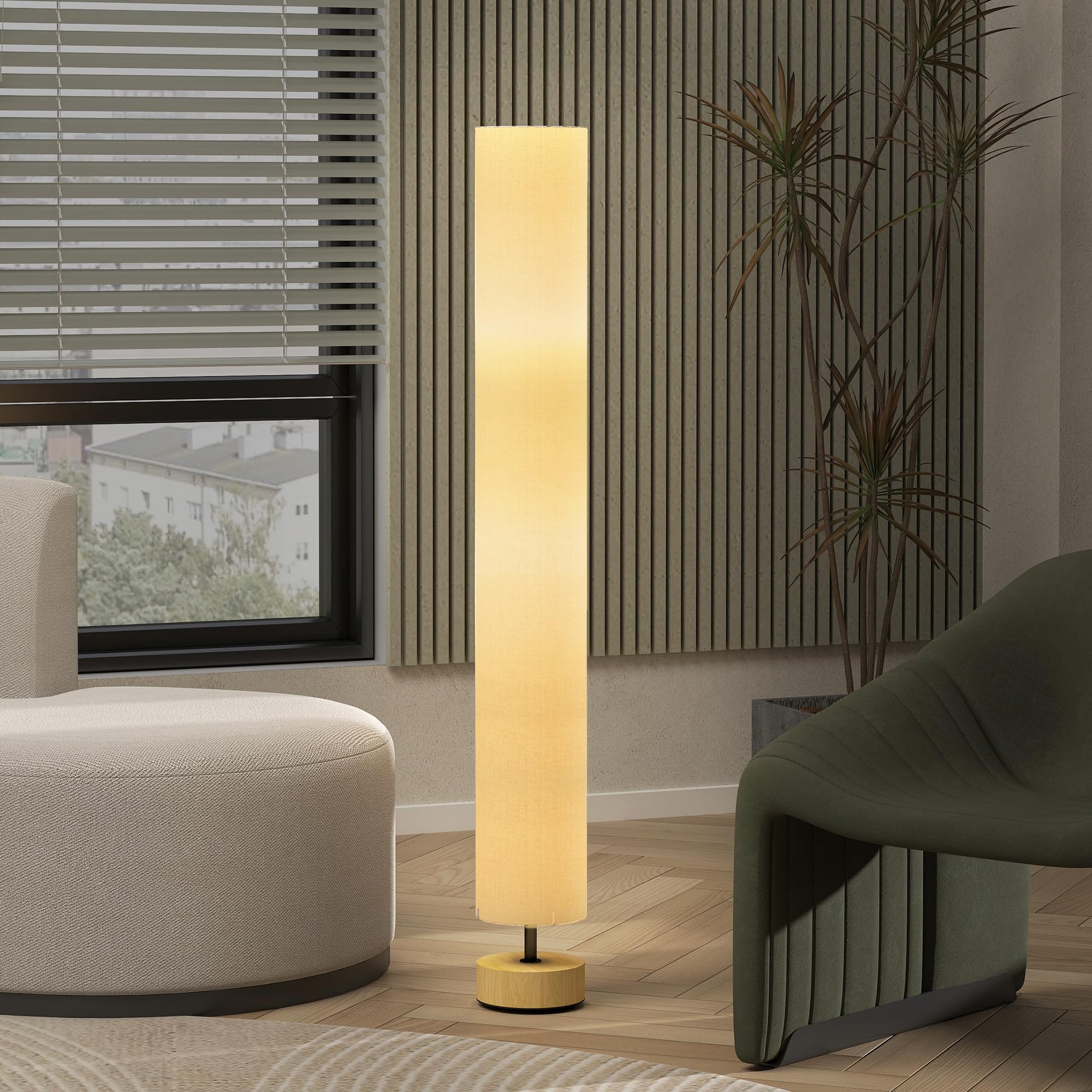 HOMCOM Lampadaire lampe sur pied de salon abat-jour en lin contemporain avec interrupteur à pied, 2 x douille E27, lampadaire salon, chambre à coucher, bureau, 120 cm, beige