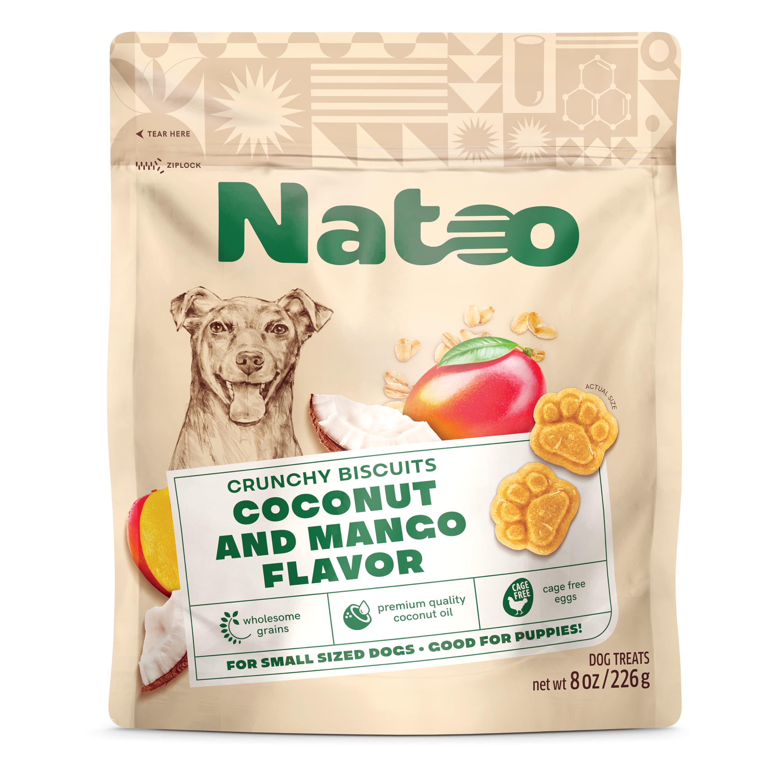 NATOO Biscuits for Small Dogs & Puppies - Crunchy Treats Coconut & Mango – Healthy Natural Dog Biscuits, Rich in Omega 6, Prebiotics & Fiber,