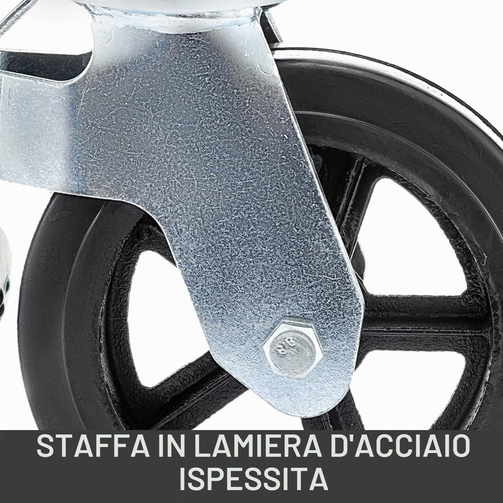 VEVOR Ruote Girevoli in Poliuretano, Ruote con Stelo Girevole con Doppio Freno di Bloccaggio, Piedini Regolabili, Capacità di Carico di 1100 Libbre per Ruota, Confezione da 4, 8 Pollici