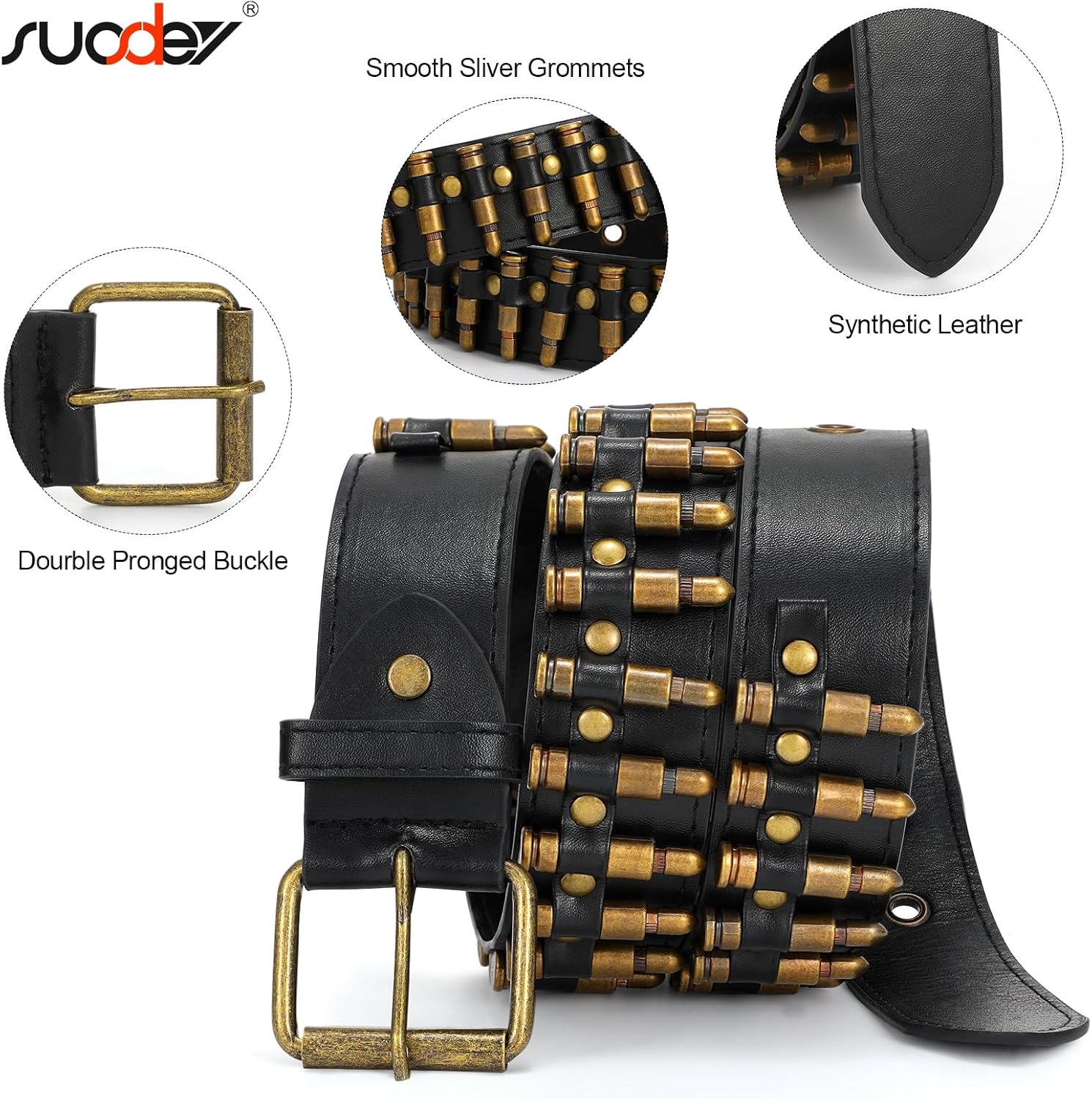 SUOSDEY Black Studded Belt,Y2K Silver Metal Grommet Belt for Men Women Punk Rock Style for Jeans Pants A-black