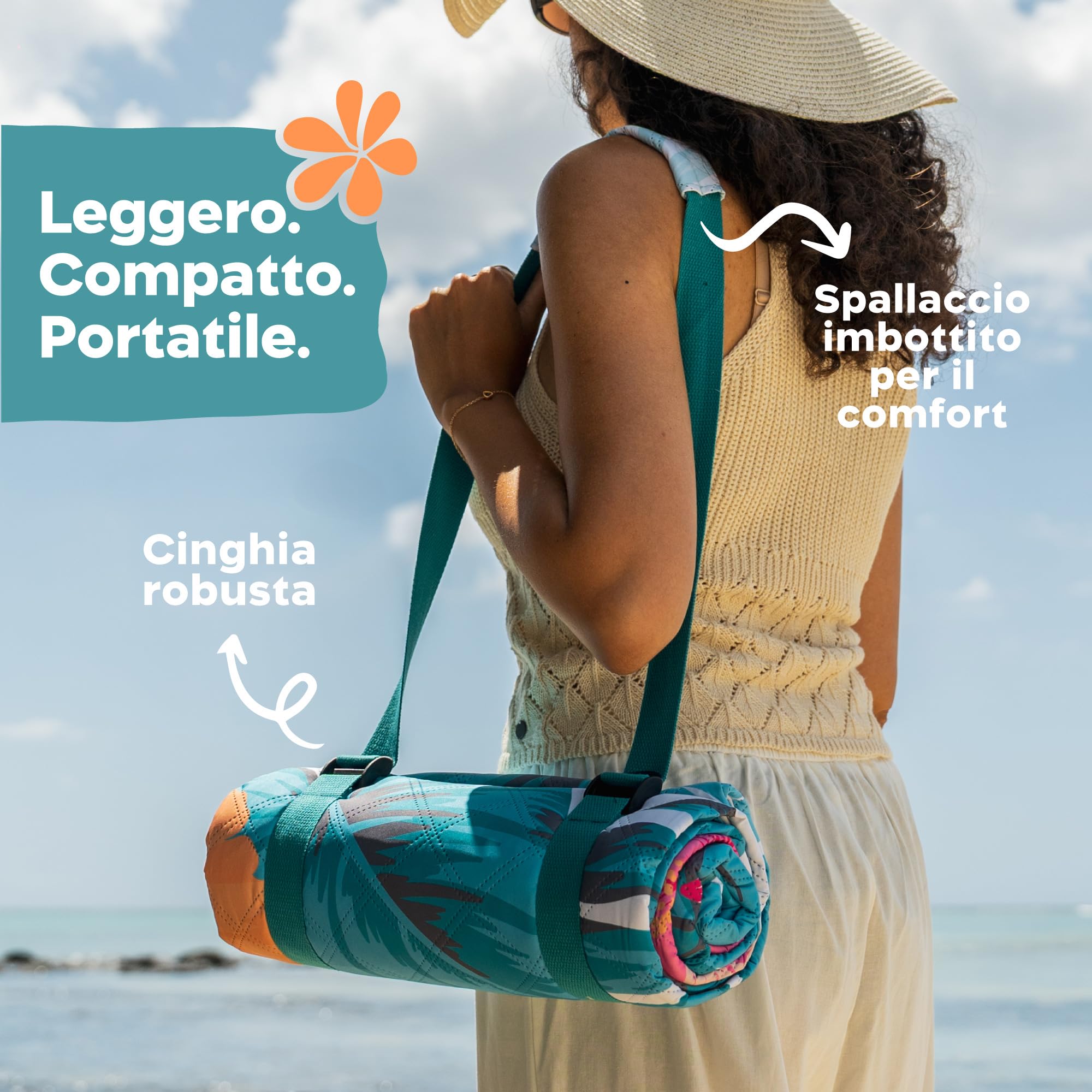 Twinzee Coperta Pic Nic Impermeabile 200x200 cm Stuoia Campeggio Antisabbia Floral