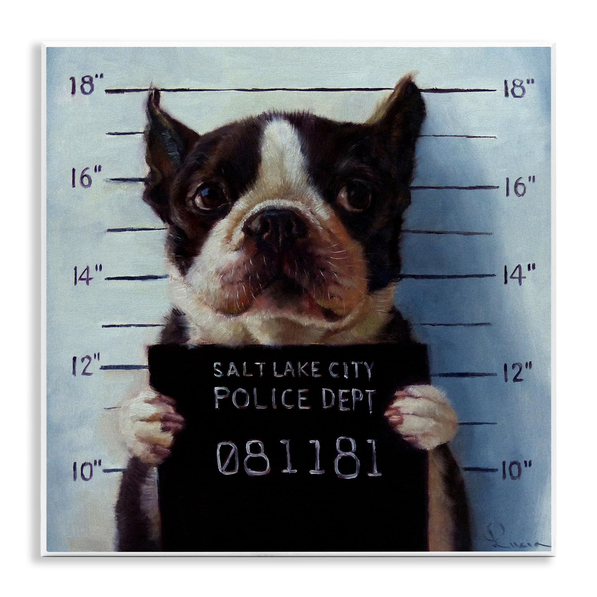 Stupell Industries Funny Boston Terrier Dog Jail Convicted Police, Design by Lucia Heffernan