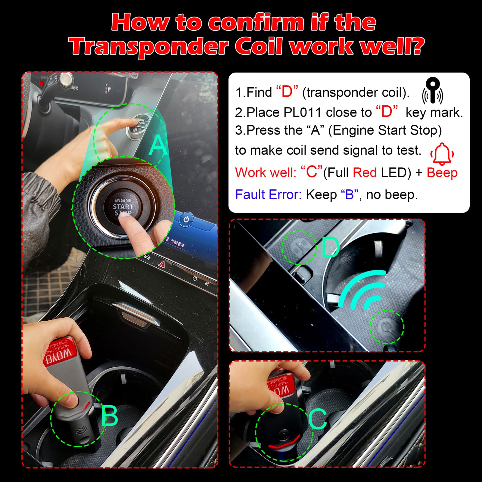 PL011 Localizzatore LF e tester per antenne automobilistiche ad alta frequenza per l'accesso passivo senza chiave e lo strumento diagnostico per sistemi PEPS compatibile con