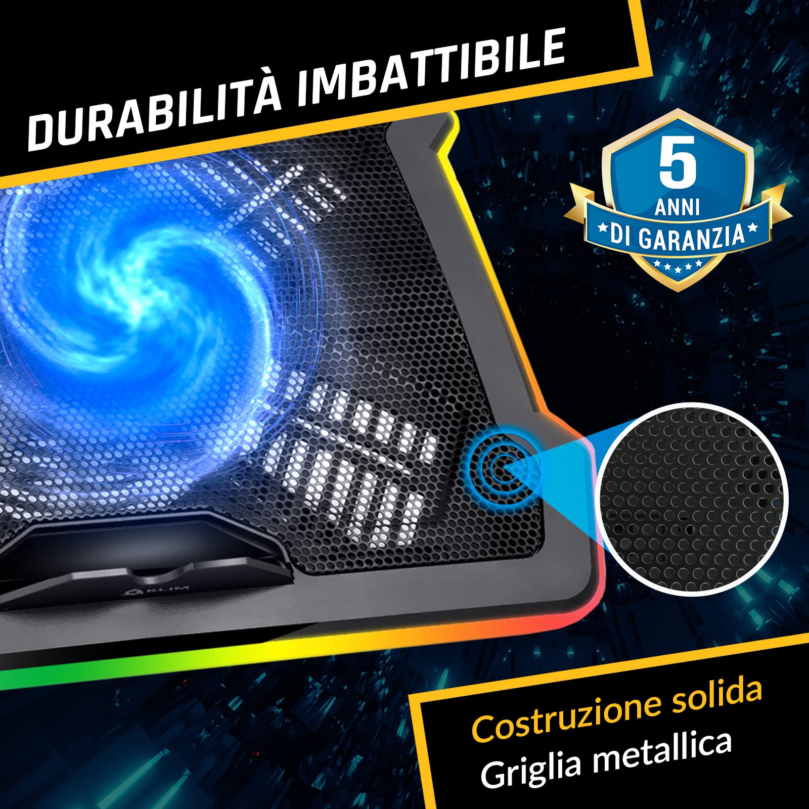 KLIM Ultimate Base di Raffreddamento RGB per PC Portatili 11-17" Gaming Ventola