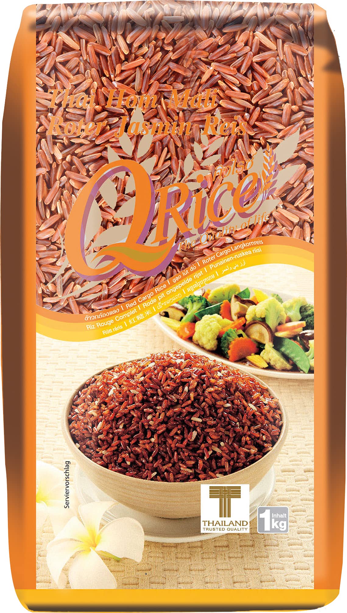 Q RICE | Roter Jasmin Reis 100% Langkorn aus Thailand | Aromatisch mit feiner nussiger Note | Ideal für Currys, Bowls & asiatische Gerichte | 1 x 1 kg