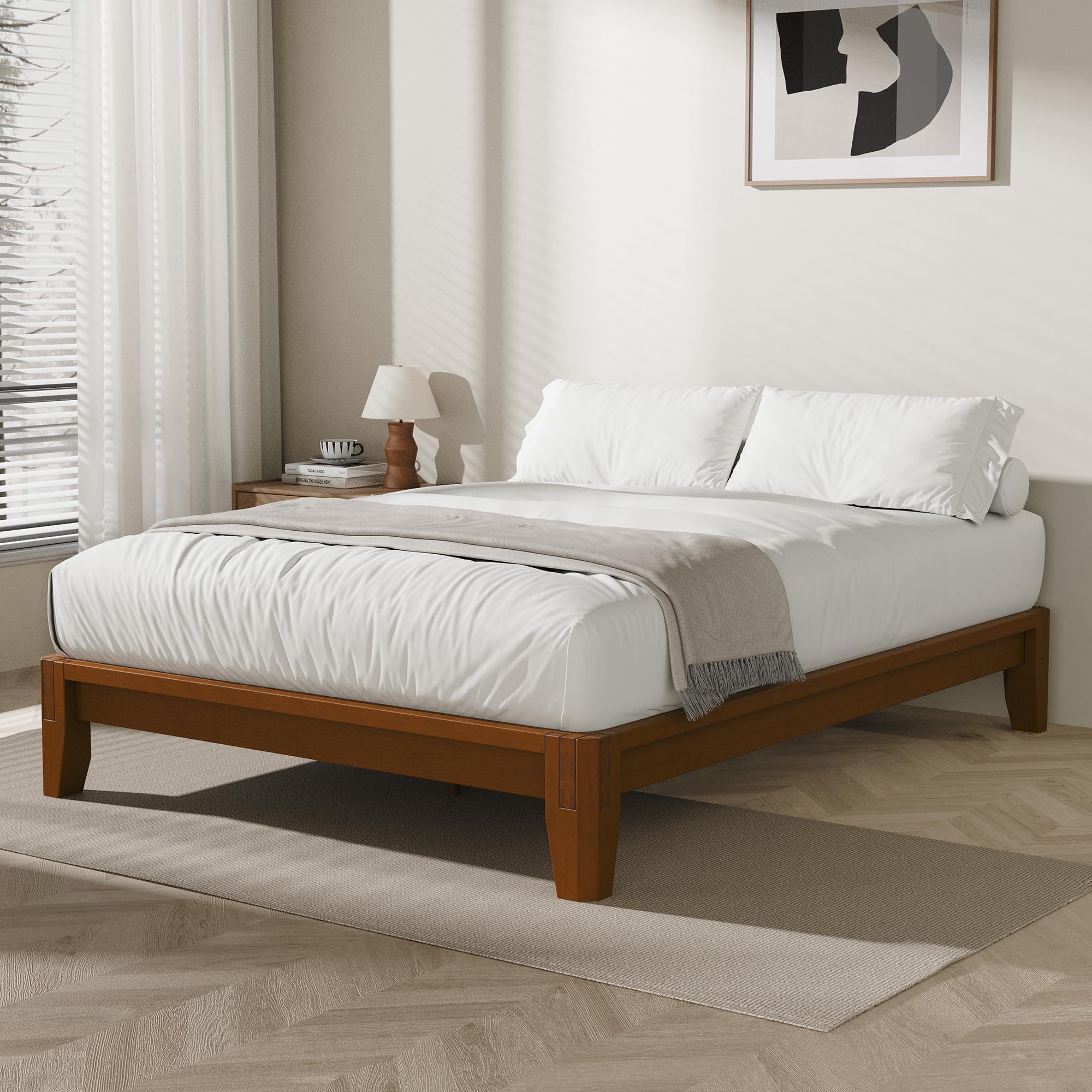 Dolonm Queen Solid Bamboo Bed Frame, Japanese Joinery Platform (Walnut)