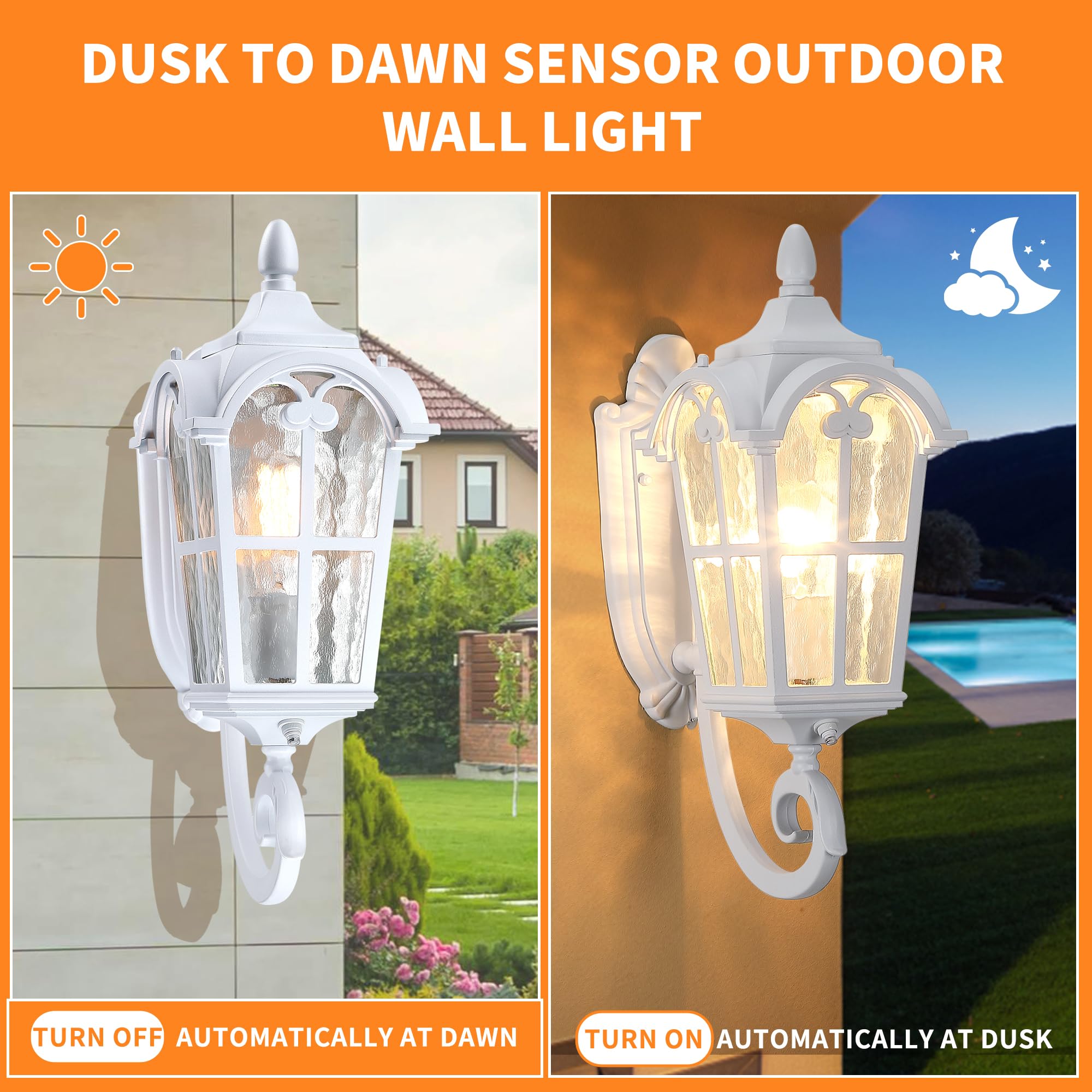 LONEDRUID Dusk to Dawn Sensor Outdoor Porch Light White Exterior Wall Lantern Modern Outside Sconce Lighting Fixtures Waterproof Wall Mount Lamp for House Garage Patio Entryway