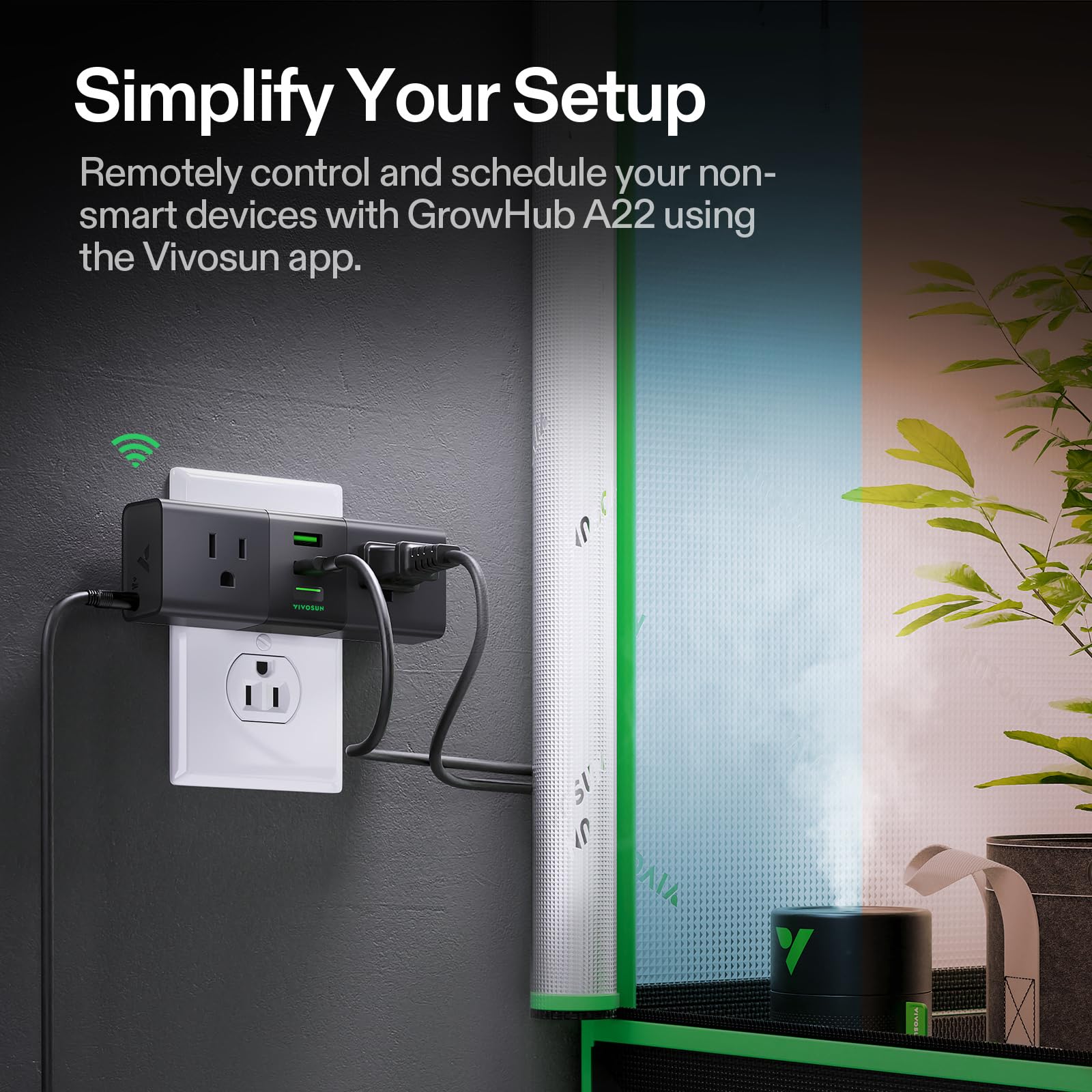 VIVOSUN GrowHub Outlet Controller A22 with Temperature and Humidity Sensor Probe Smart Environmental WiFi-Controller Smart Plug Thermostat 15A — view 3