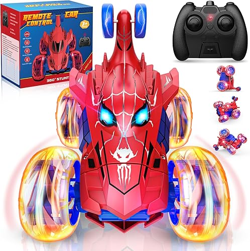 Coche de control remoto para niños de 3 4 5 6 7 8 9 10 años de edad, auto de acrobacias recargable con 360 vueltas 4WD, divertidos juguetes al aire