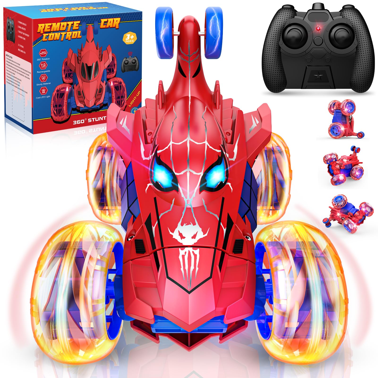 Remote Control Car, RC Car Toys for Boys Ages 3-10, Fast Stunt Monster Truck with 360° Rotating & 4WD Wheel Lights, 2.4Ghz RC Hobby Crawler, Cool Toys Birthday Gifts for 4 5 6 7 8 9 10 Year Olds Kids