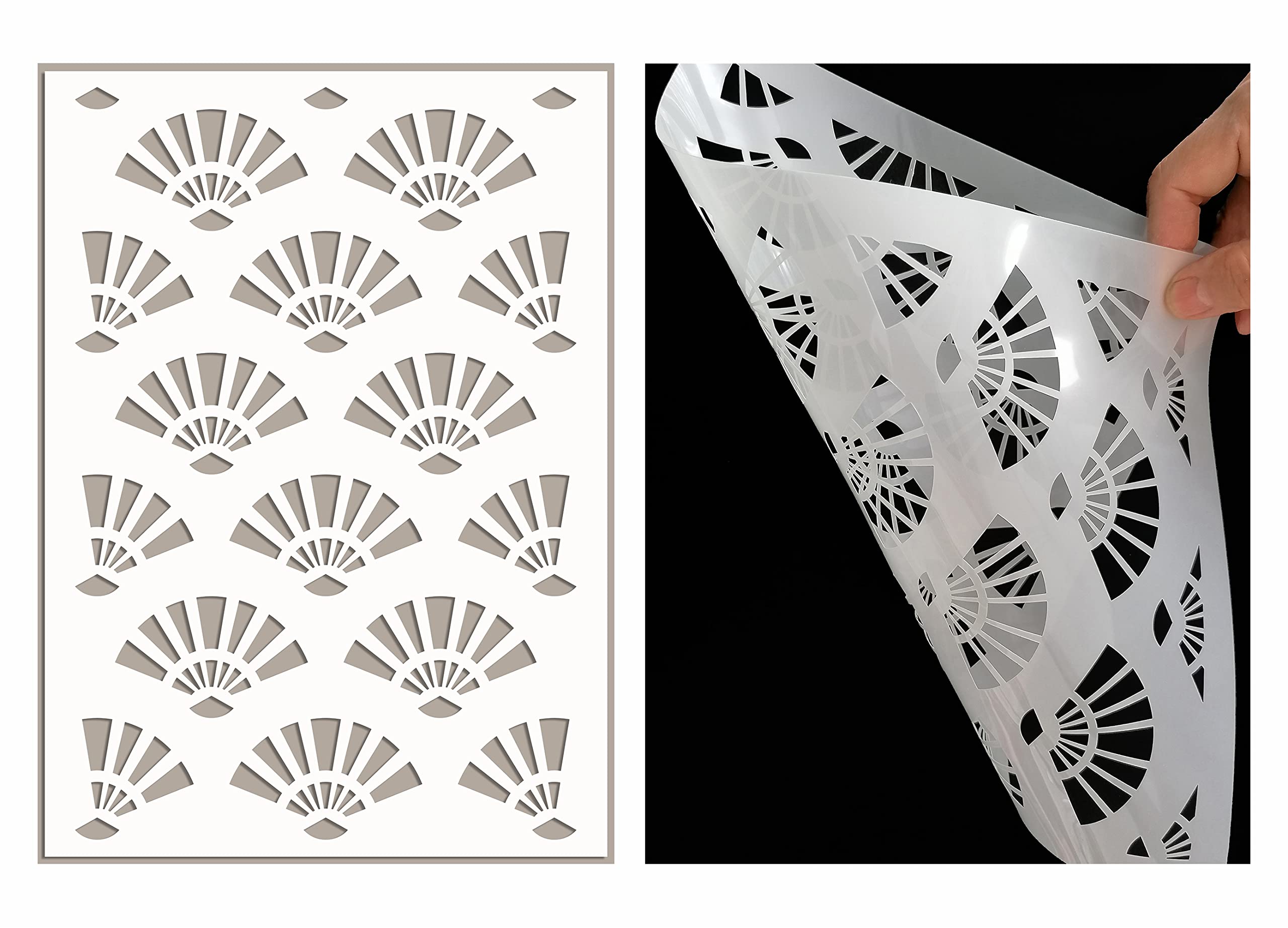 ED Laser Studio Japanese Fan Stencil Allover Pattern Large Walls Painting Furniture Canvas Fabric Wood Patio Floor Home Decor Crafts Cake Art - Reusable Template TE235