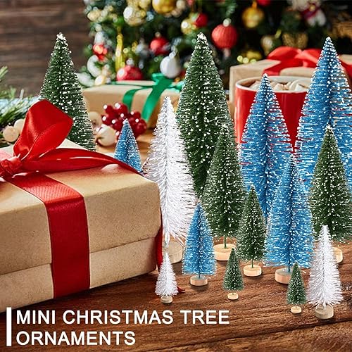 Miniatura 5 de 30 piezas de mini árboles de Navidad artificiales para árbol de Navidad, árboles de cepillo con base de madera para decoración de Navidad, fiesta de