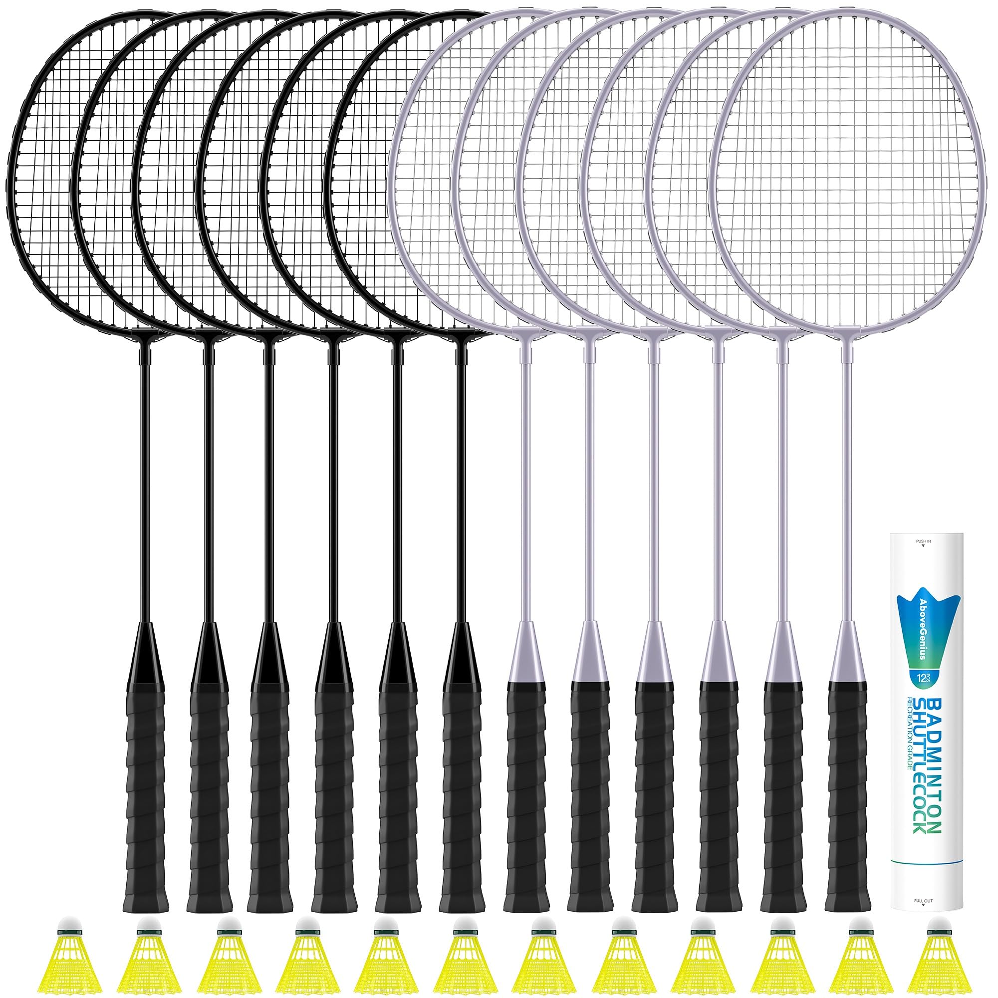 AboveGenius Badminton Rackets Set, 2/3 Color Lightweight Badminton Set Includ 6/12 PCS Rackets, 6/12 Birdies, Outdoor Backyard Games, Racquets for Family Beginner (2 Color 12 Rackets 12 Birdies)-image-41