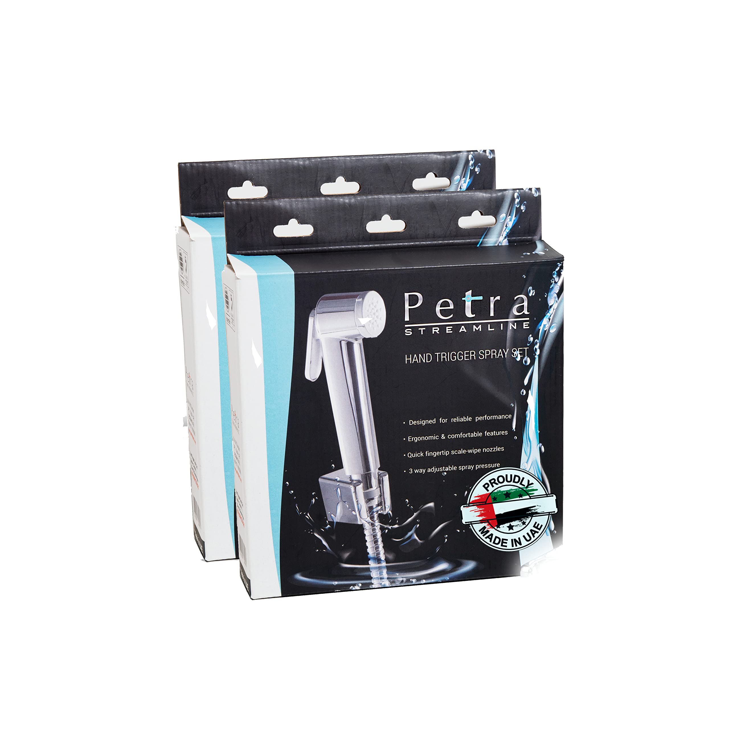 Petra Streamline Shattaf Set (Pack Of 2) - Chrome Bidet Sprayer with Stainless Steel Chrome Hose - Made in UAE