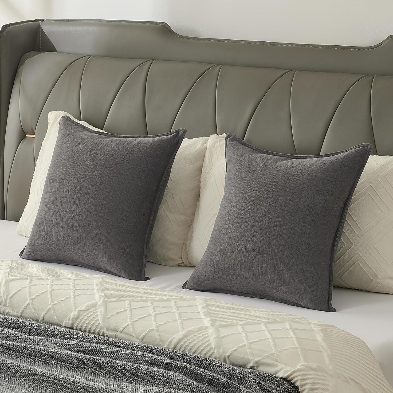 FUTEI Dark Grey Chenille Throw Pillow Covers 18x18 Inch Set of 2,Edges Double-Stitched Cushion Cases,Modern Home Decor for Couch Living Room