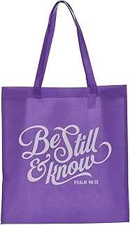 Christian Art Gifts Women's Reusable Fashion Shopping Tote Bag: Be Still & Know - Psalm 46:10 Inspirational Cute Durable Collapsible Bible Verse Handbag for Groceries, Travel, Books, Supplies, Purple