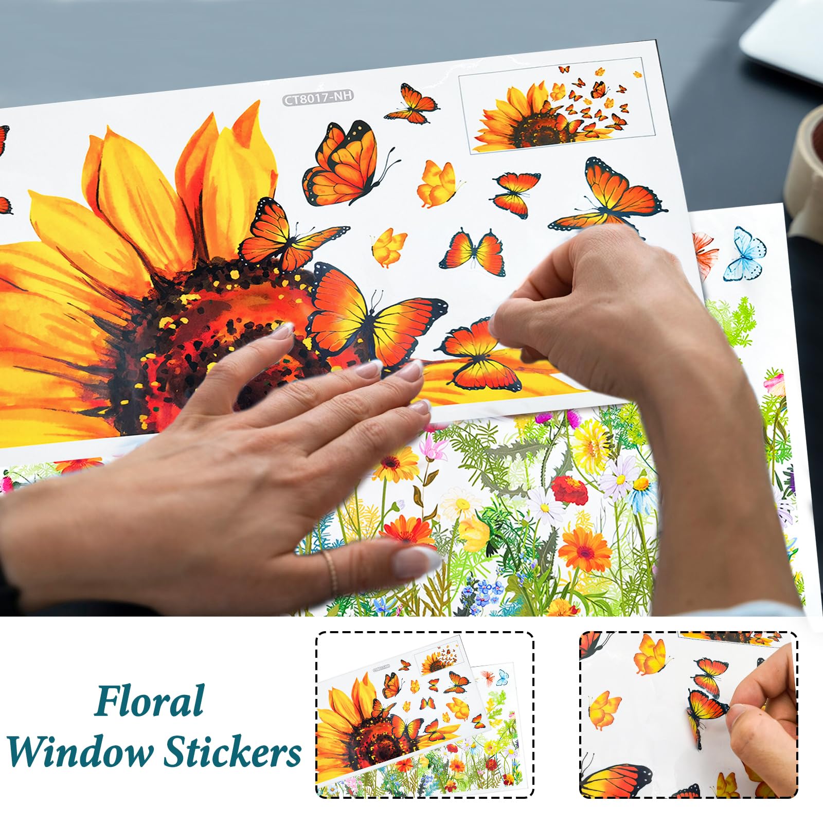 Adesivi Floreali Per Finestre - 24x12 Cm, Doppia Faccia, Riutilizzabili E Senza Residui - Foto 8