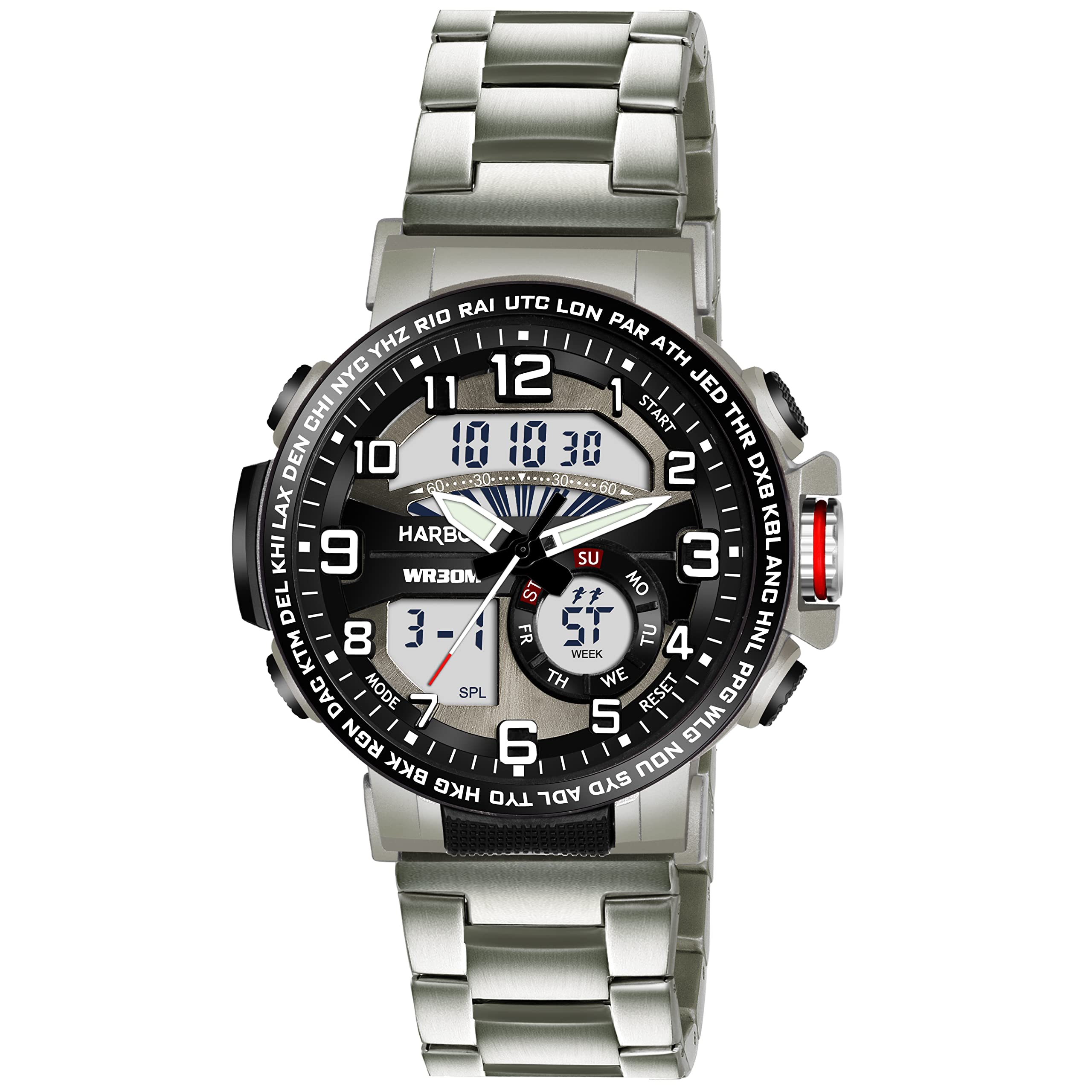 Harbor Stainless Steel Strap Multi-Function Analog-Digital Sports Watch for Men 1002_Steel (B0C5CN8WN5) Amazon Price History, Amazon Price Tracker