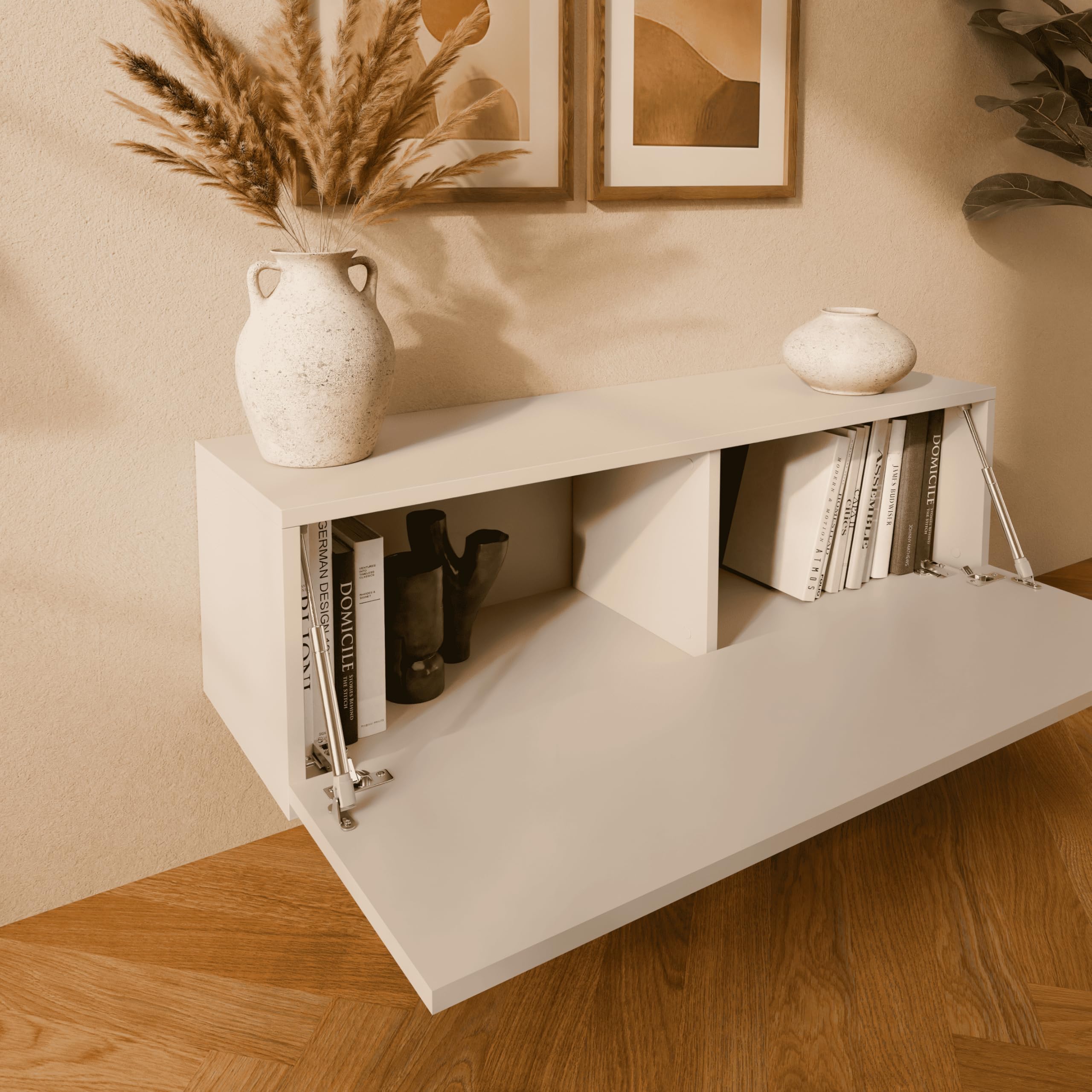 PLATAN ROOM Meuble TV 105/140/160/210/280 Blanc à suspendre ou debout brillant (champagne, 105 x 30 x 32)