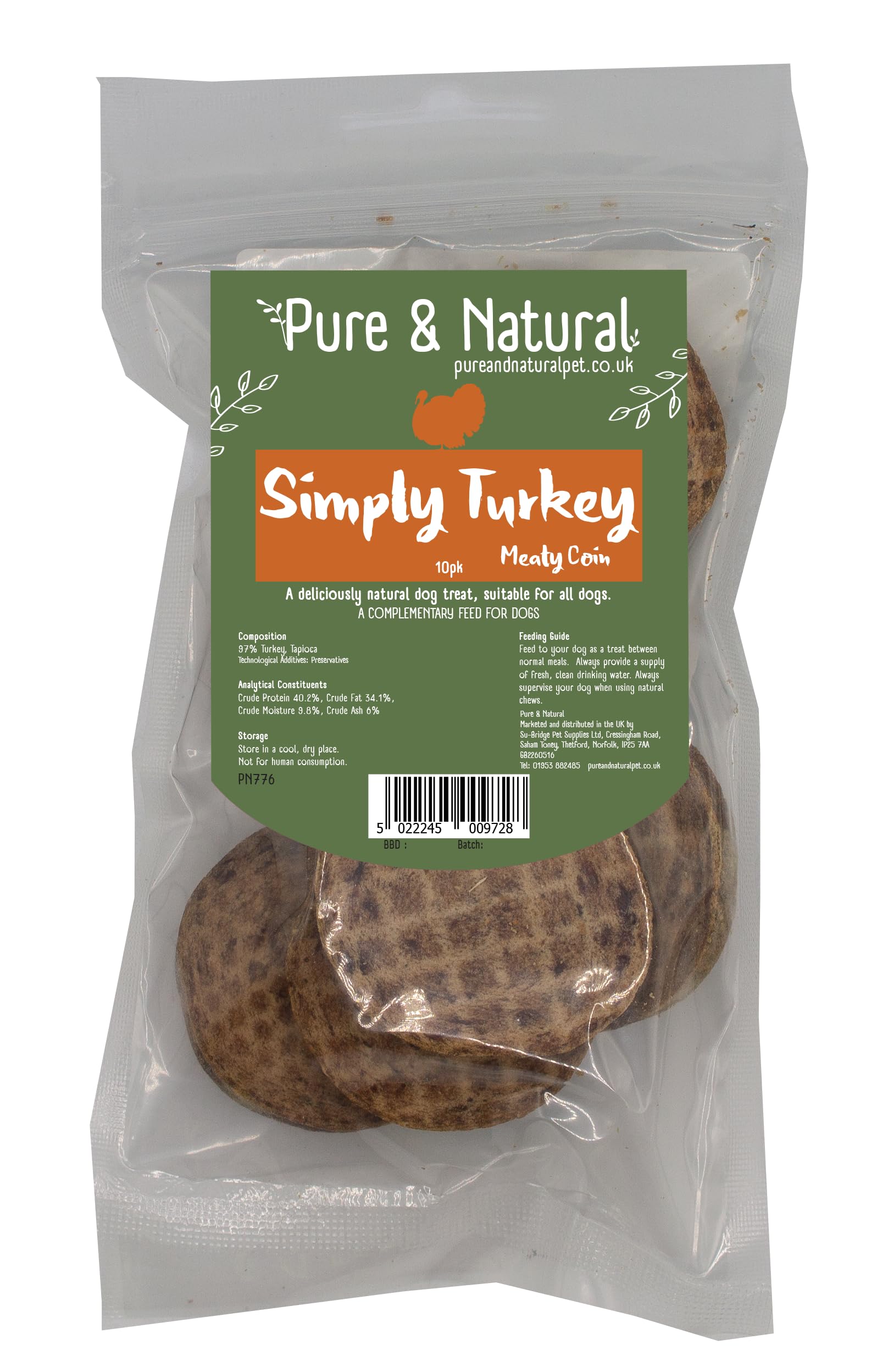 Pure & Natural Meaty Coins - Grain Free Dog Treats in 9 Flavours | Natural Training Treats for Dogs Healthy Dog Chews & Jerky for Dogs - Turkey, 10 Coin Bag