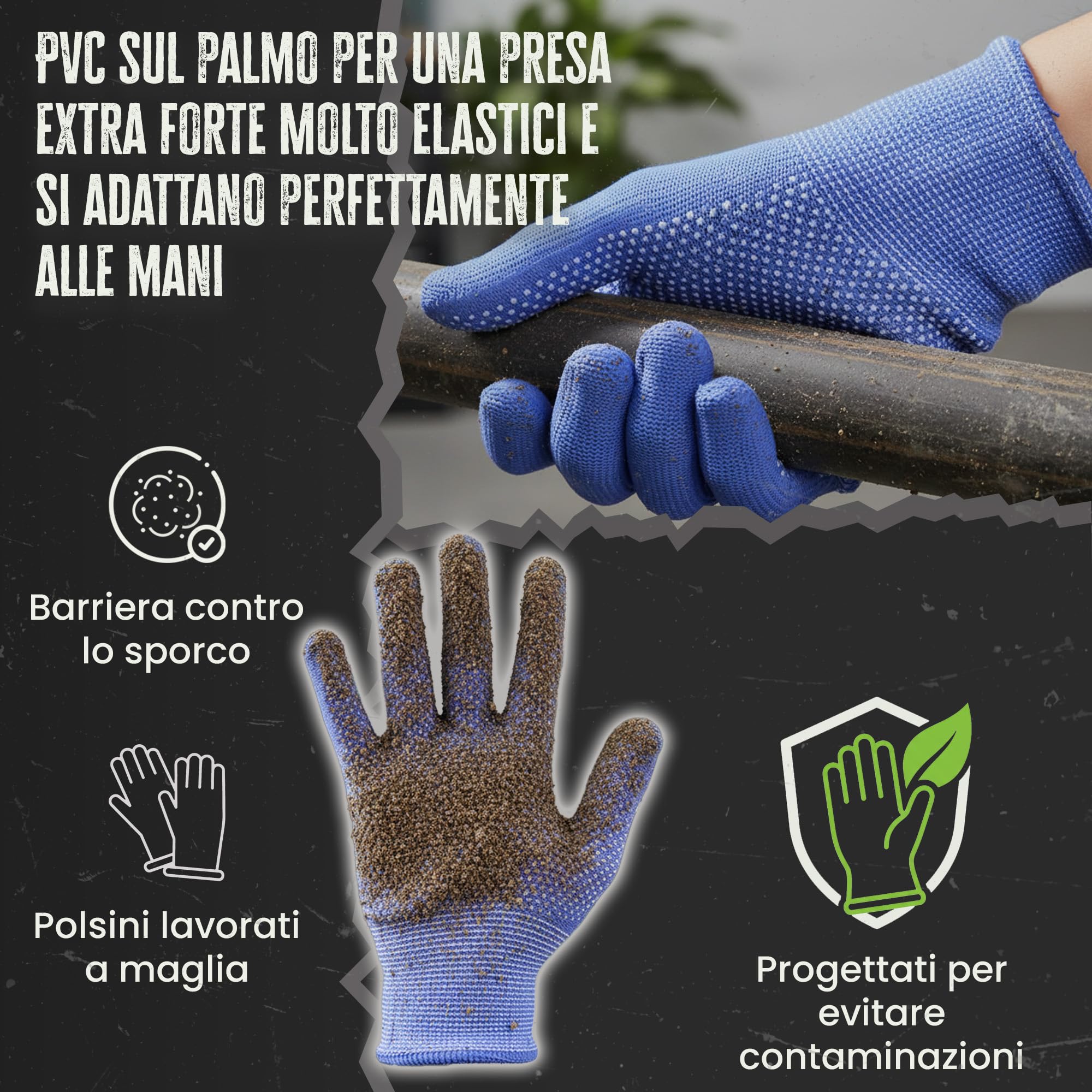 FUZZIO Guanti da lavoro con borchie 24 paia L/9 blu