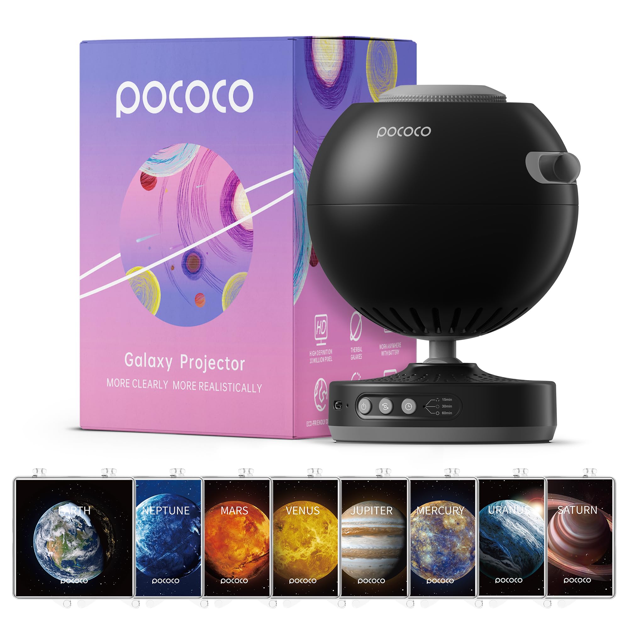 POCOCO proiettore stelle soffitto HD Planetario, decor camera bambini + Sistema Solare (8 dischi)