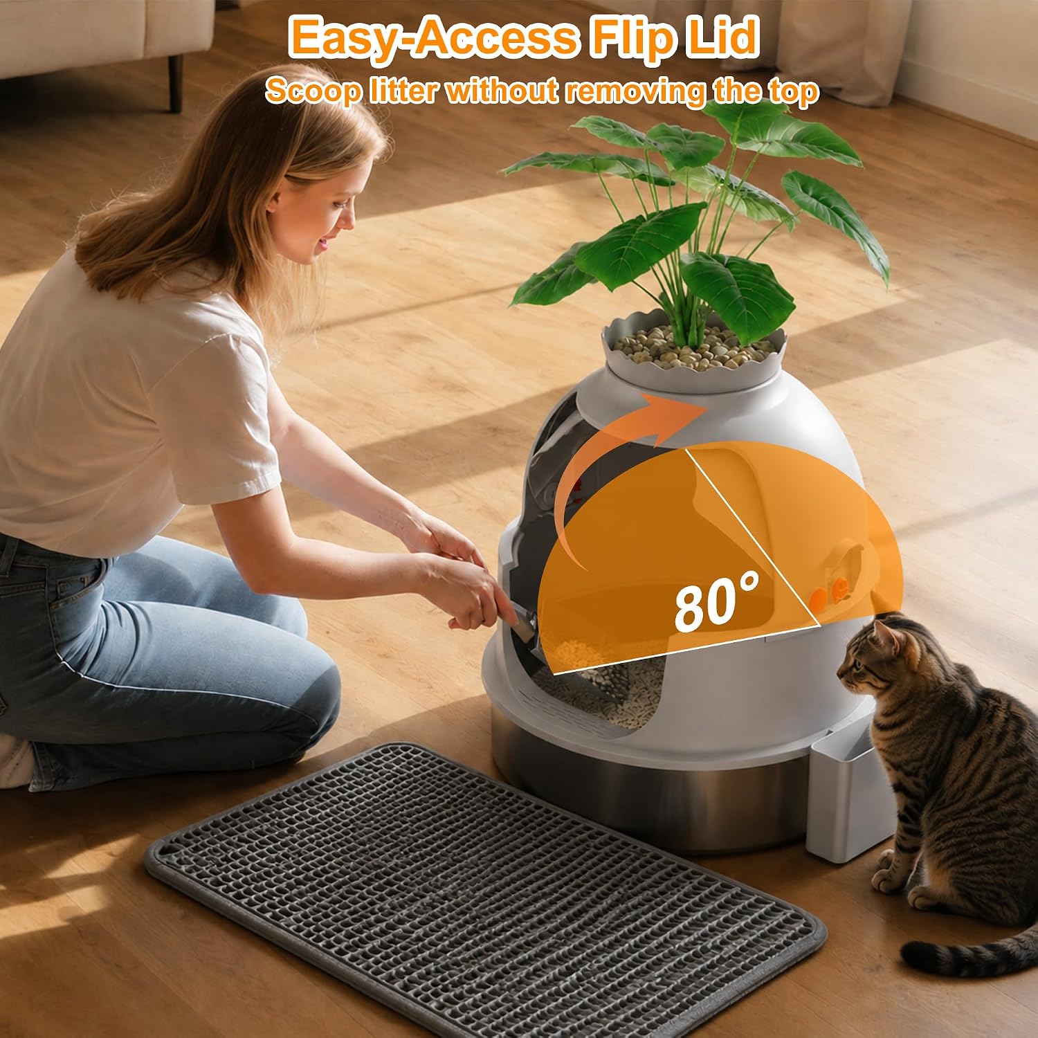 Gimars Hidden Litter Box with Faux Plant, Stainless Steel Litter Box Enclosure, 18.9" L x 18.9" W x 21.7" H Decorative Cat Litter Box Furniture, Odor Control, Easy to Clean
