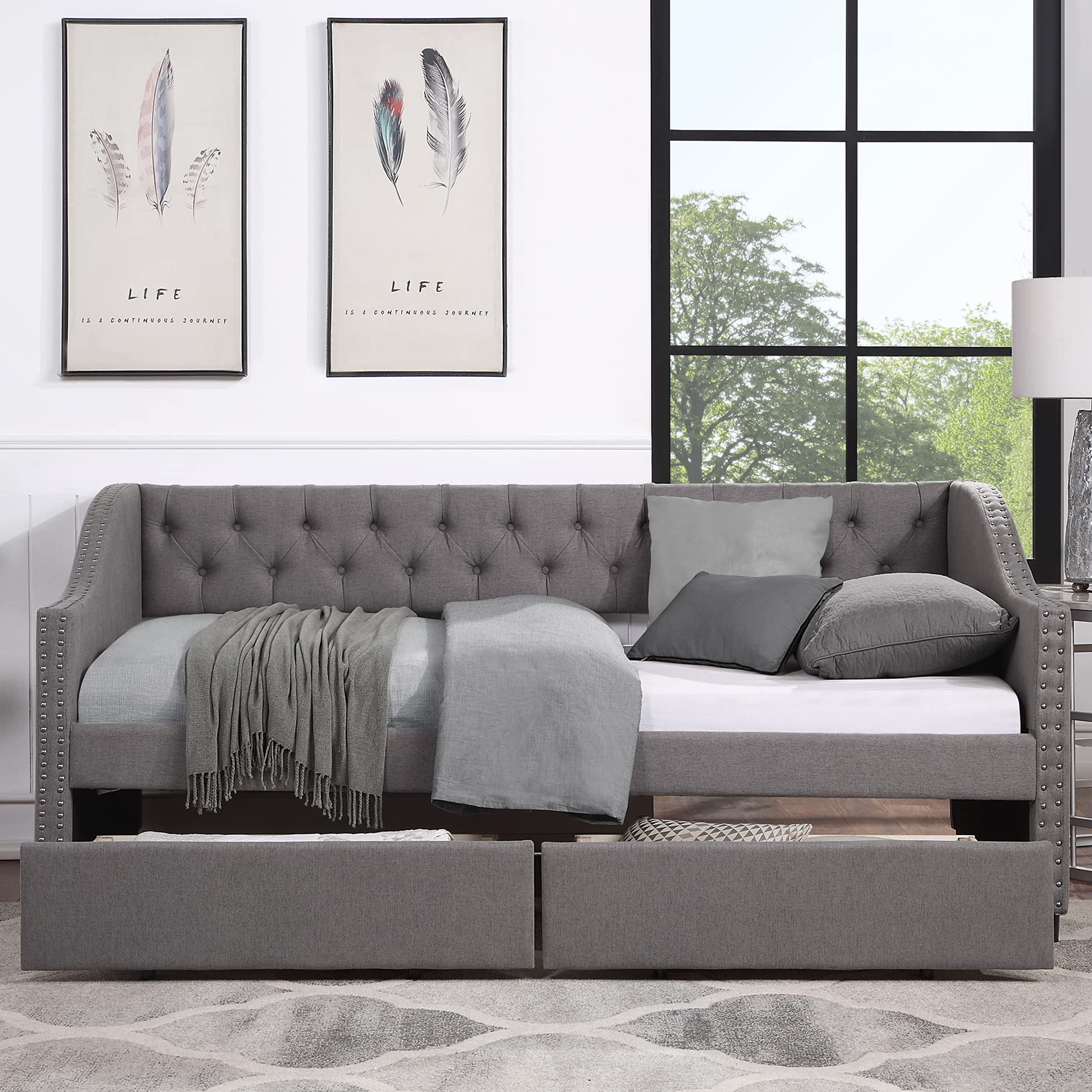 Buy Upholstered Twin Size Daybed, Twin Daybed with Two Storage Drawers