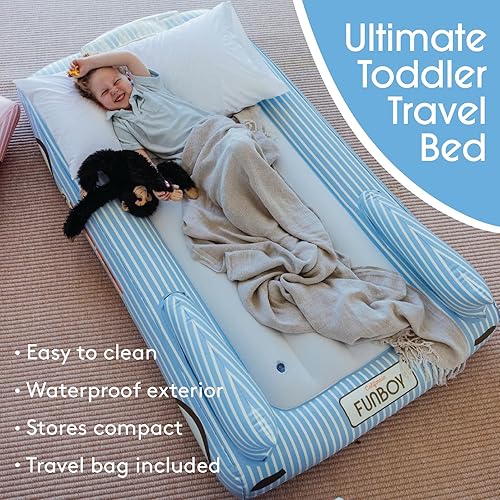 Miniatura 4 de FUNBOY Cama y colchón inflable de viaje azul para niños. Perfecto para fiestas de pijamas. Incluye bolsa de almacenamiento, tamaño individual