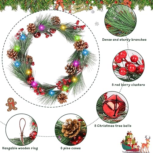 Miniatura 3 de ATTGREAT Guirnalda de Navidad de 6 pies con luces, paquete de 2 guirnaldas de Navidad con 18 luces LED, ramas, bayas, campanas, piñas de copo de