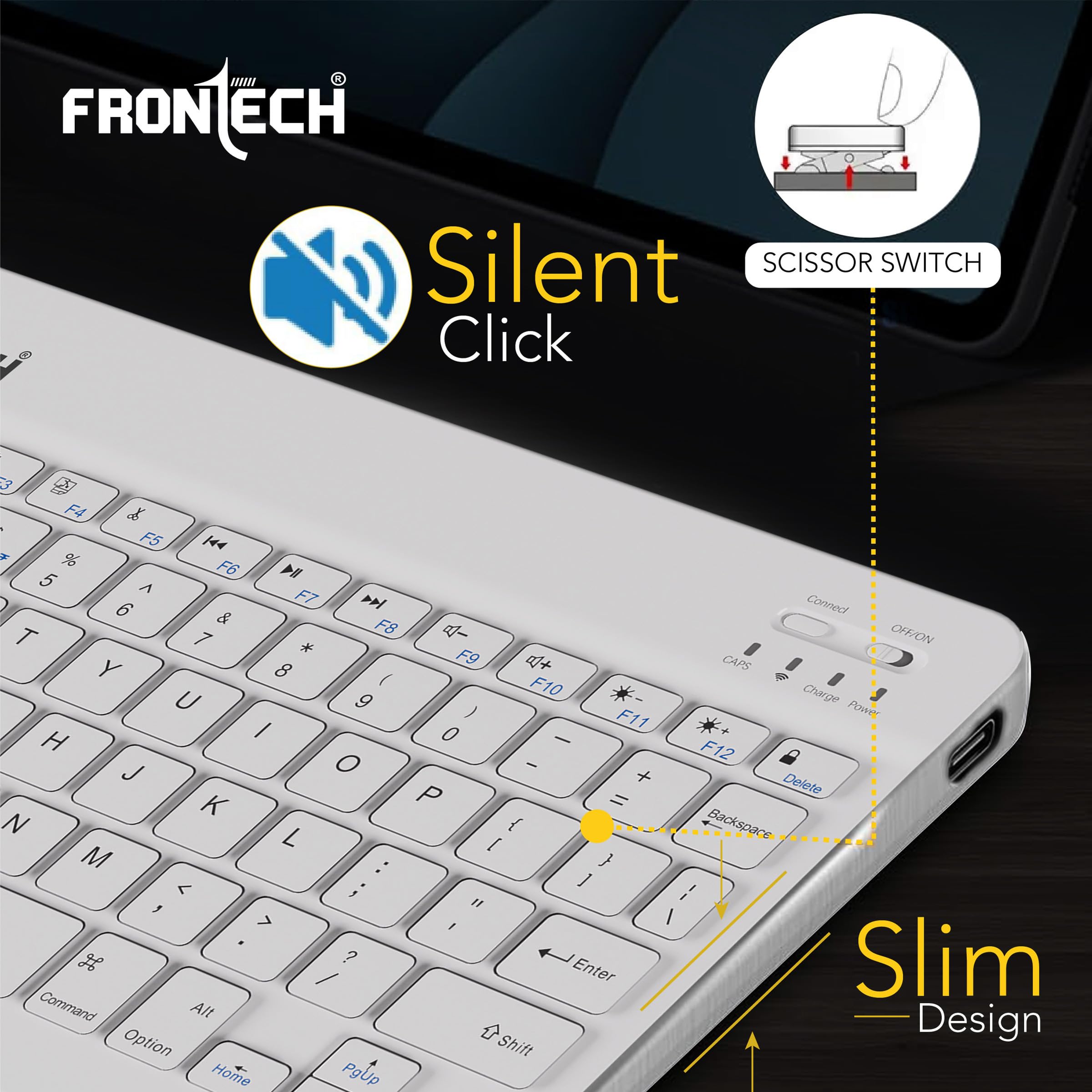 FRONTECH Wireless Mini Keyboard - 78 Keys, Bluetooth Connectivity, Rechargeable, Ultra Slim, Compact Design 1 Year Warranty (FT-1603AW) — Amazon image 7