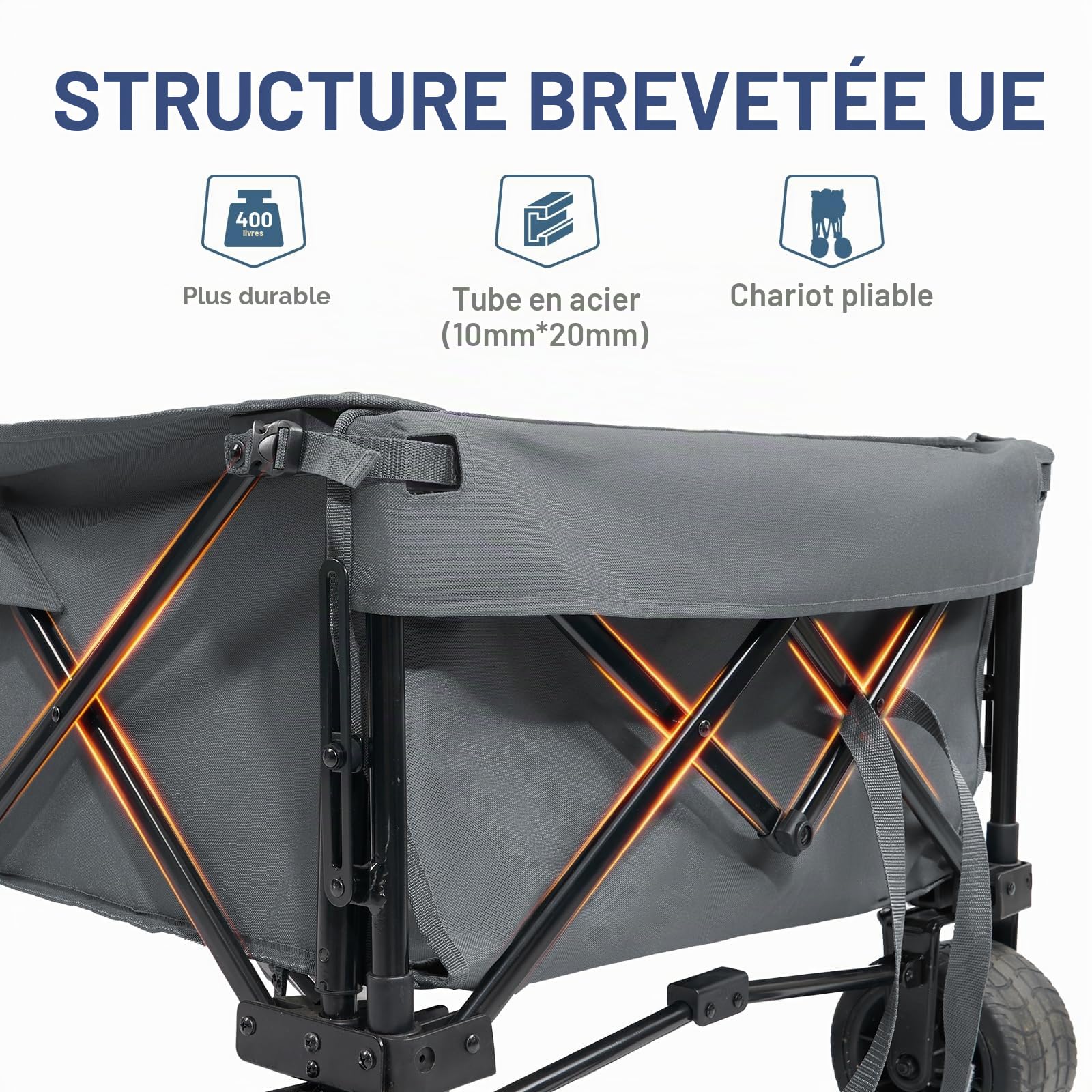 TIMBER RIDGE XXXXL Chariot Pliable avec hayon Pliable 600L Chariot de Plage Grand Roue avec Frein Poche latérale Porte-Boissons Poignée réglable Charette de Transport pour Tous Les terrains