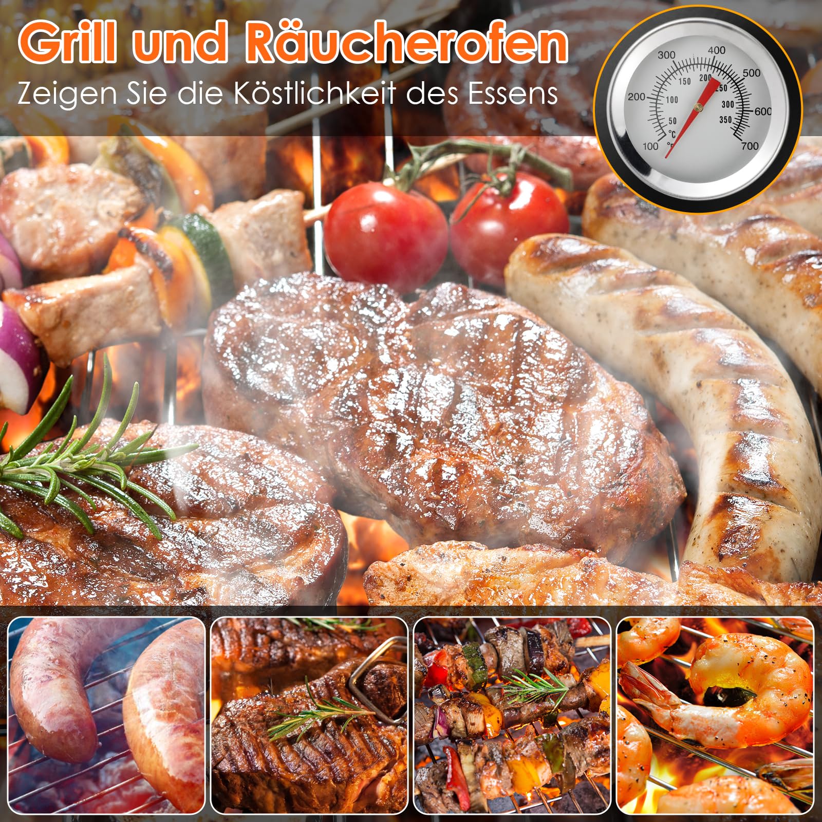 TLGREEN Fumoir 3 en 1, Smoker Fumoir avec Cheminée, Barbecue Charbon de Bois, avec Thermomètre, 2 Grilles Inox (φ 37,5 cm), 2 bol à eau en émail, Barbecue pour Fumer, Griller et Cuisiner