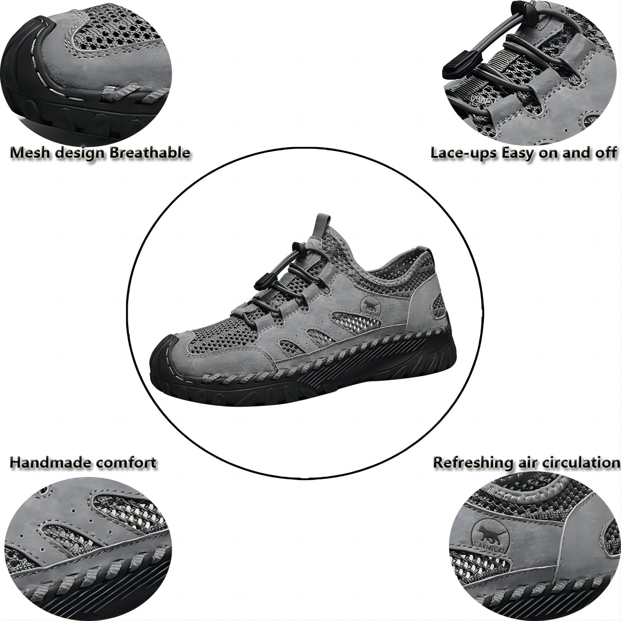 Asifn Men's Casual Sandals Closed Toe Hollow Handmade Hiking Walking Outdoor Summer Beach Breathable Soft Leather Water Shoes Gray 7.5 US