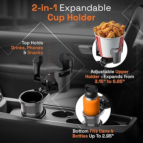 Miniatura 3 de Expansor de portavasos para automóvil 2 en 1, portavasos expandible con base ajustable, la parte superior se adapta a Yeti, Ramblers, Hydroflask,