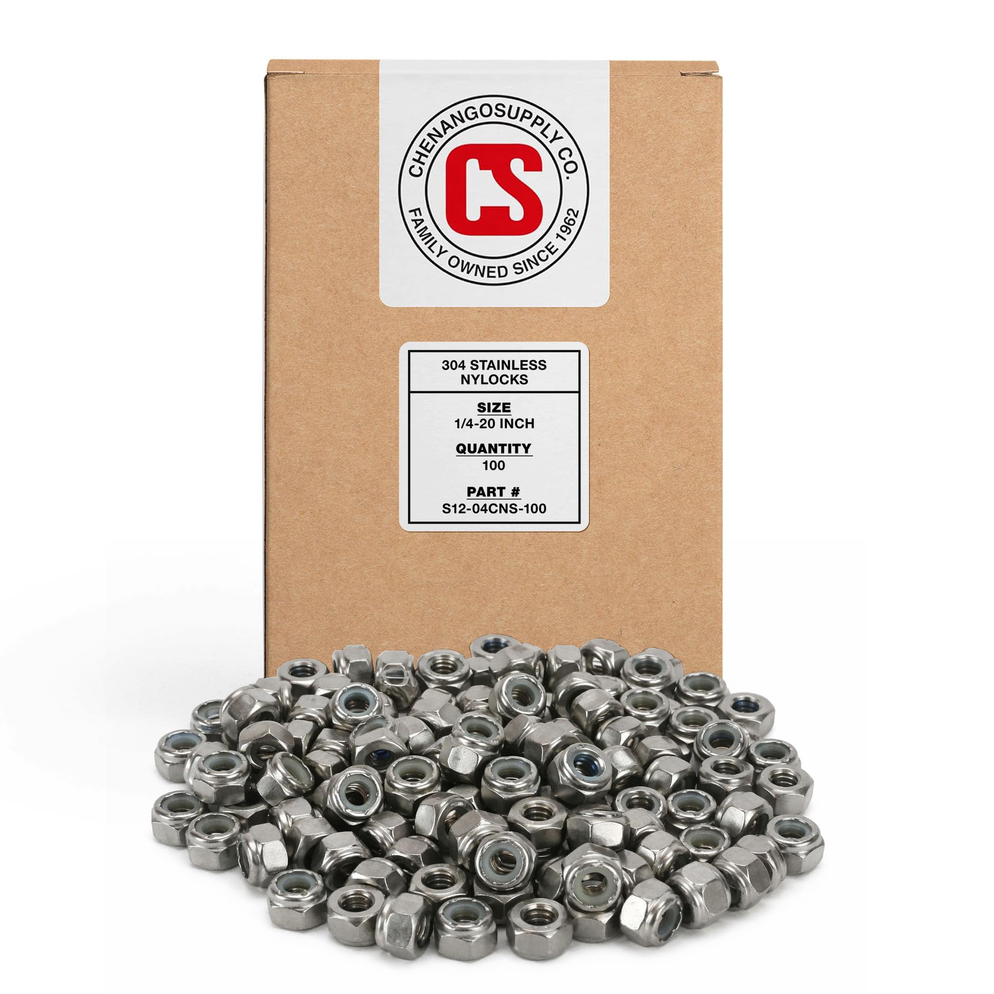 Chenango Supply 1/4-20 Stainless Steel Nylon Insert Lock Nuts