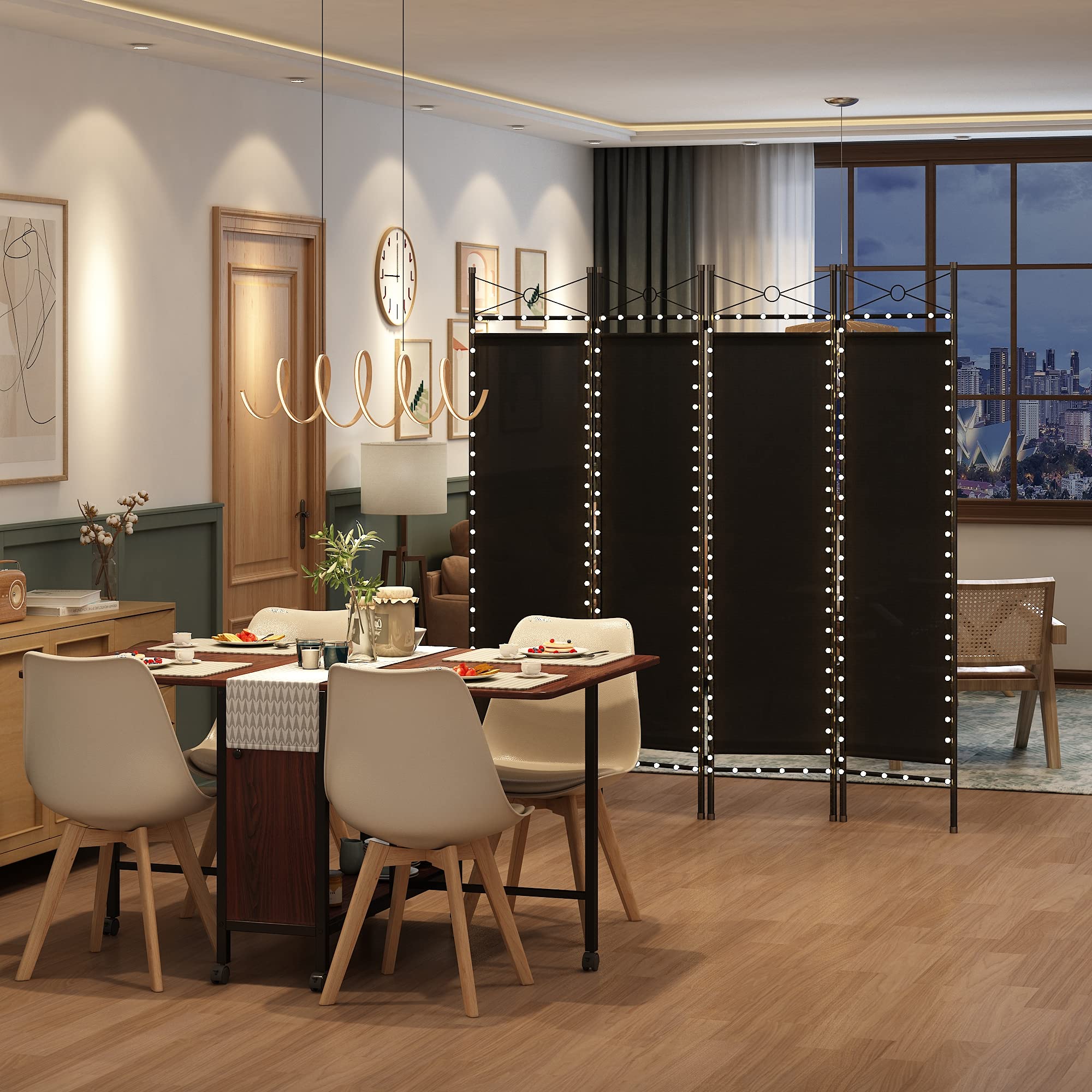 JAXSUNNY 4 Panel Fabric Room Divider Screen, Freestanding Partition