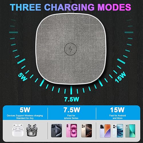 Miniatura 7 de Alfombrilla de carga inalámbrica, base de metal antideslizante, ultra delgada, con certificación Qi de 15 W, almohadilla de carga rápida máxima para