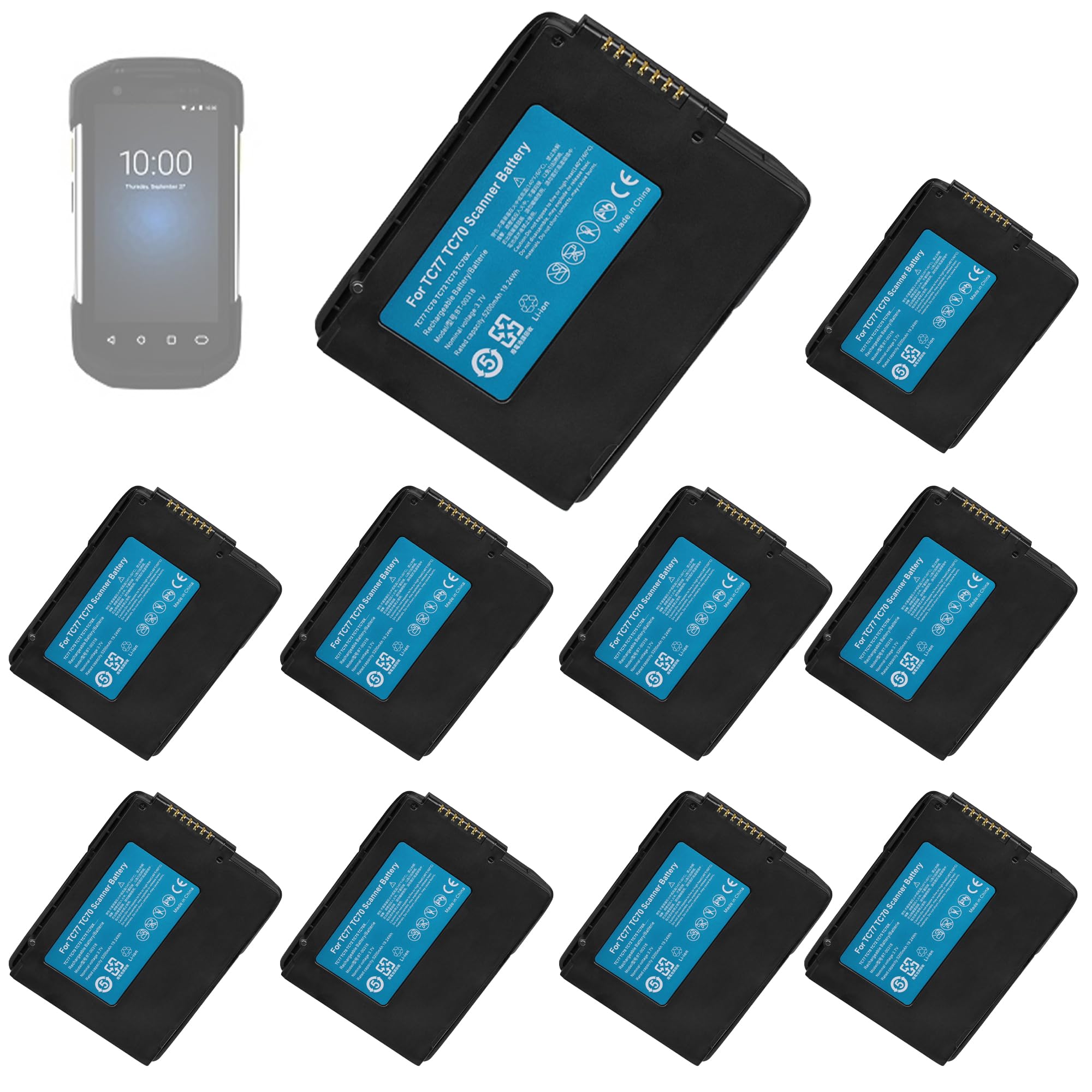 WRUMI 10 Pack for Zebra TC77 Scanner Battery Replacement - BT-000318 for Symbol Battery TC77 TC70 TC71 TC72 TC75 TC55 TC70X TC75X TC700H TC700K TC720L